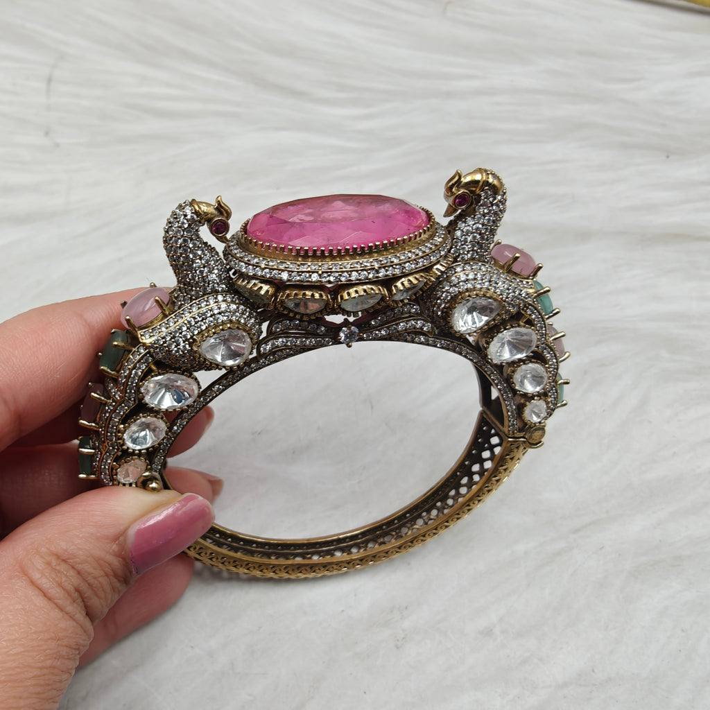 Mukti Doublet Uncut Moissanite Jadau AD Bracelet - Pink Mint