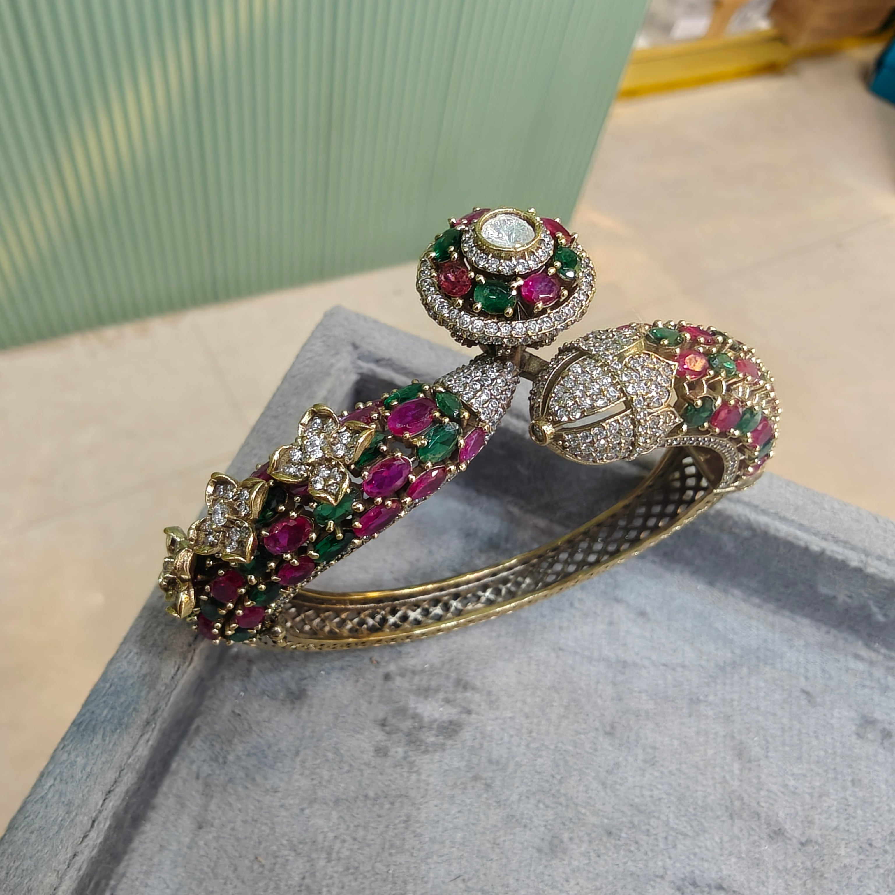 Rajvanshi Openable Bracelet Kada- Ruby Green