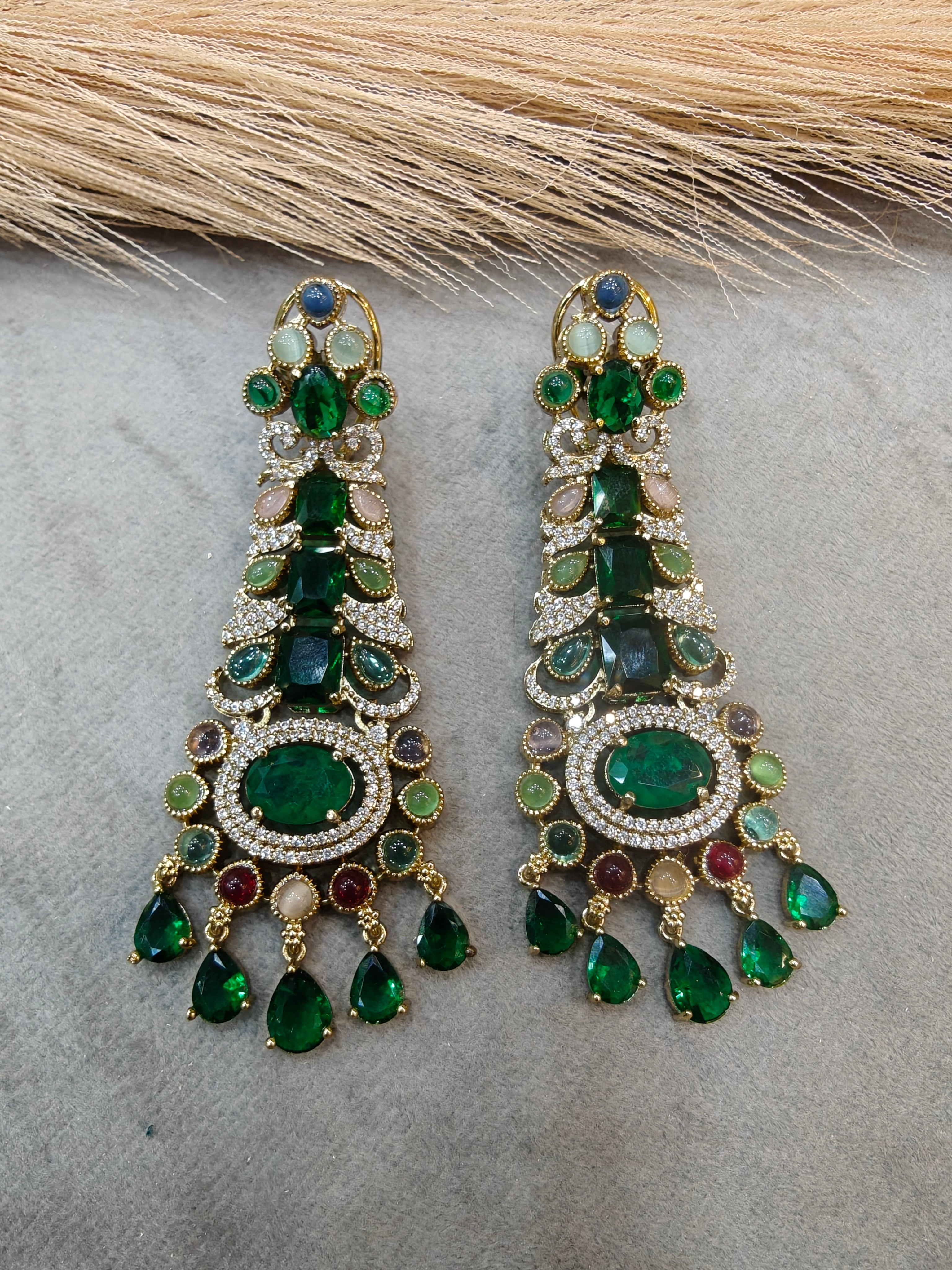 Natalia Sabya inspired Statement Doublet Earrings- Green