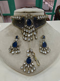 Achla Moissanite Hasli Style Necklace (Victorian Finish) - Blue