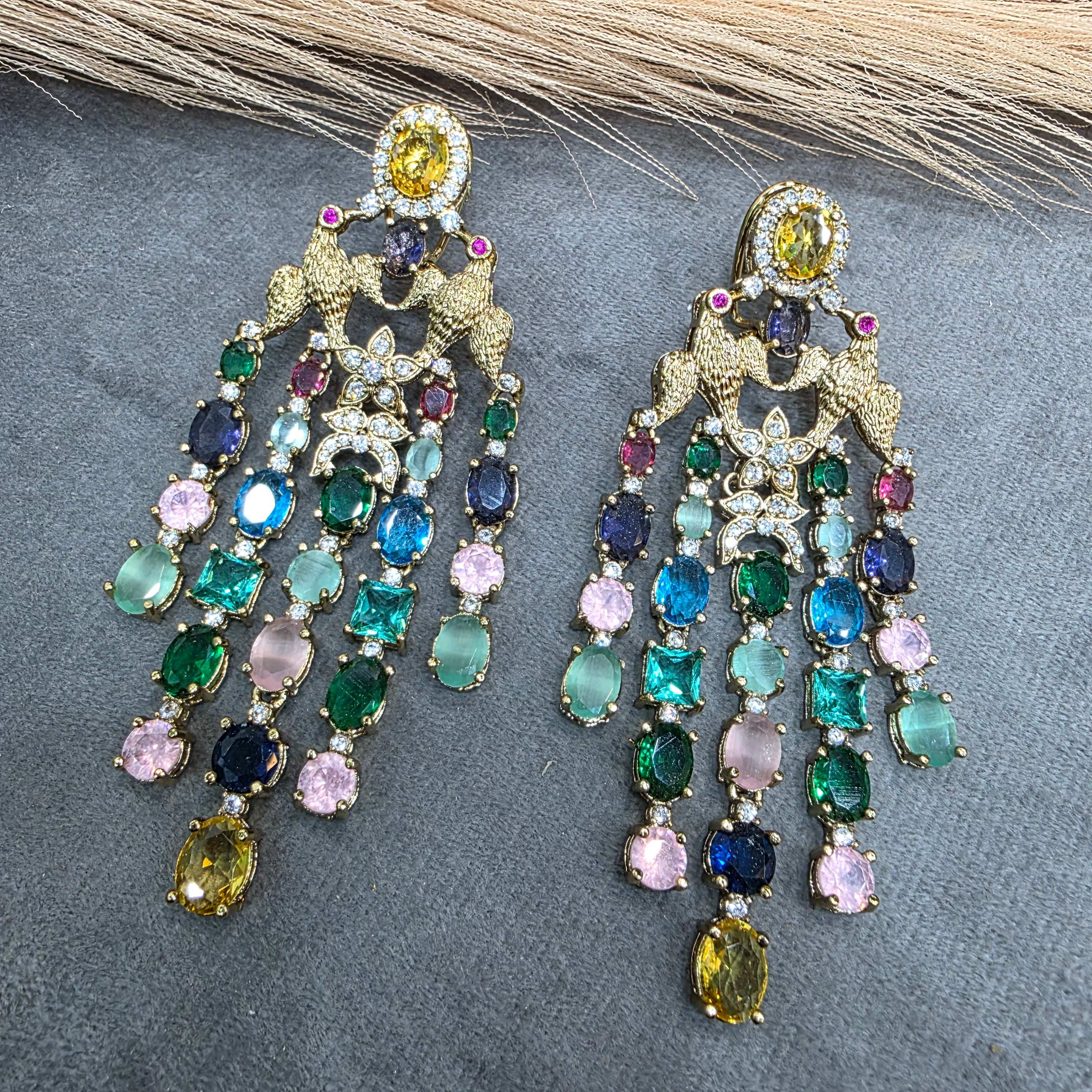 Vantara Koyal Statement Dangker Earrings- Yellow Multi