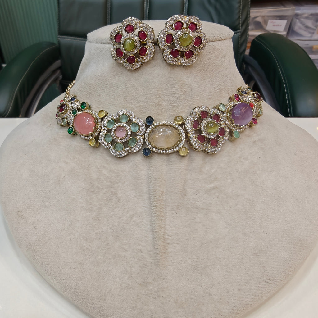 Nitima Sabya Inspired Sleek Choker Set- Ruby Multi