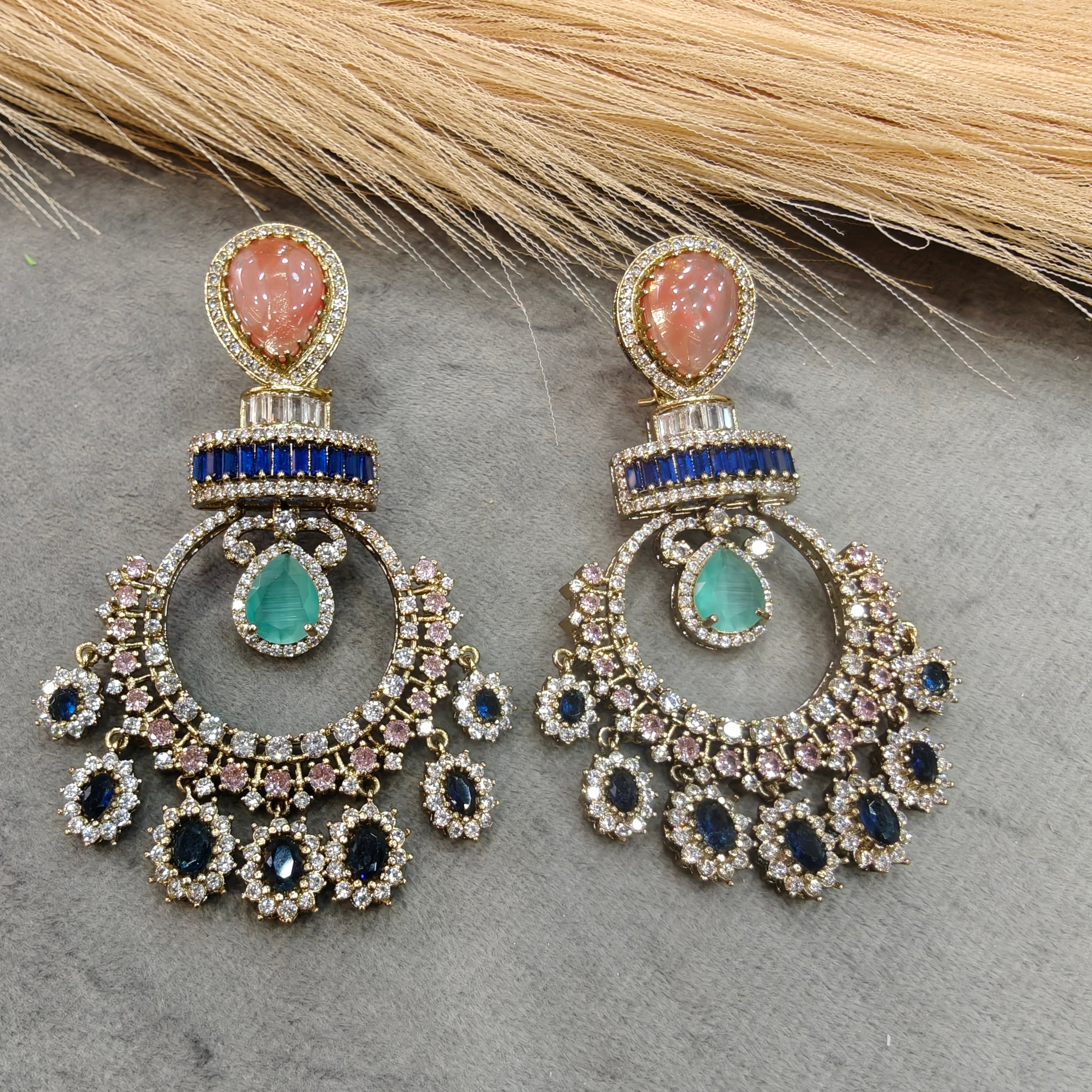 Pritha Sabya Inspired Chandbali- Blue Coral
