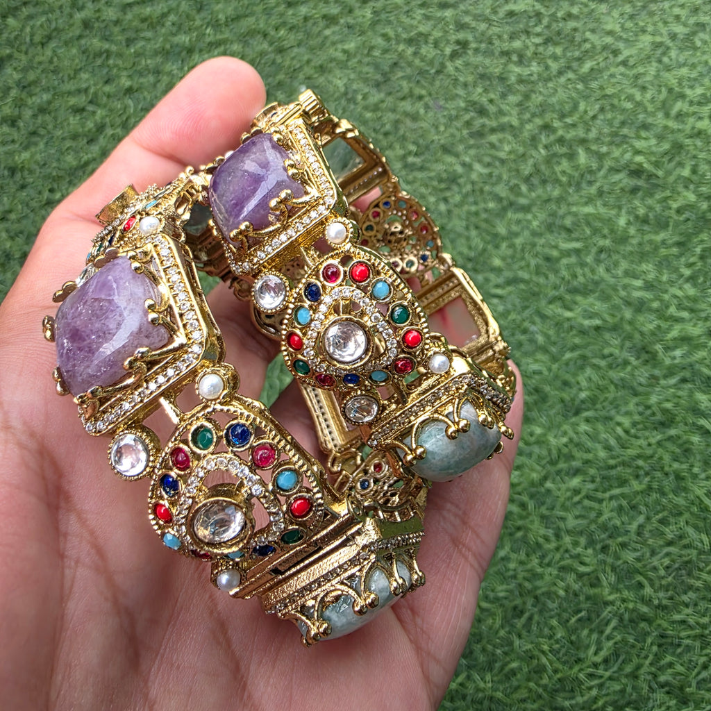 Chavi Sabya Inspired Gemstone Openable Bangles (Pair)