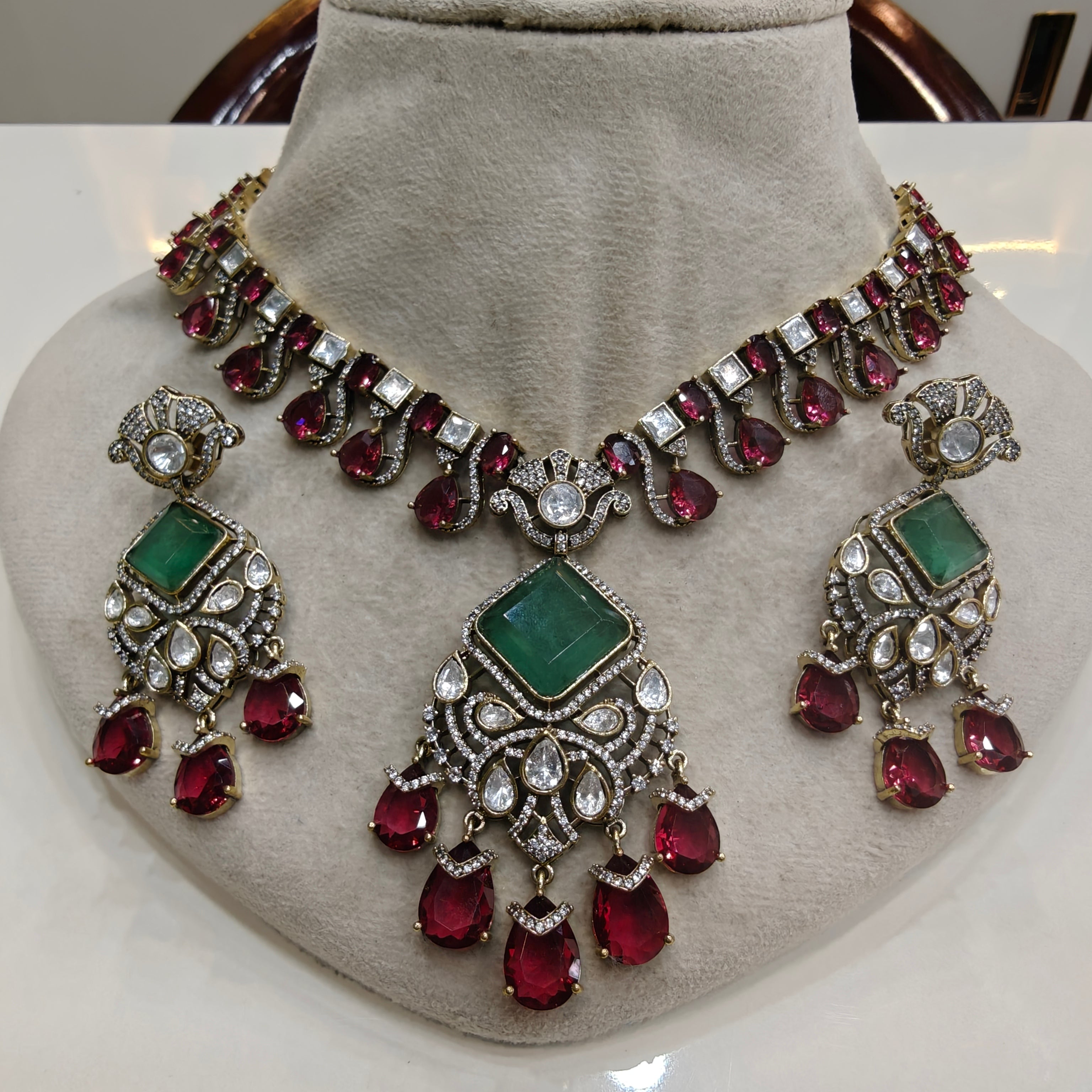 Madhu Doublet Necklace Set- Ruby Mint