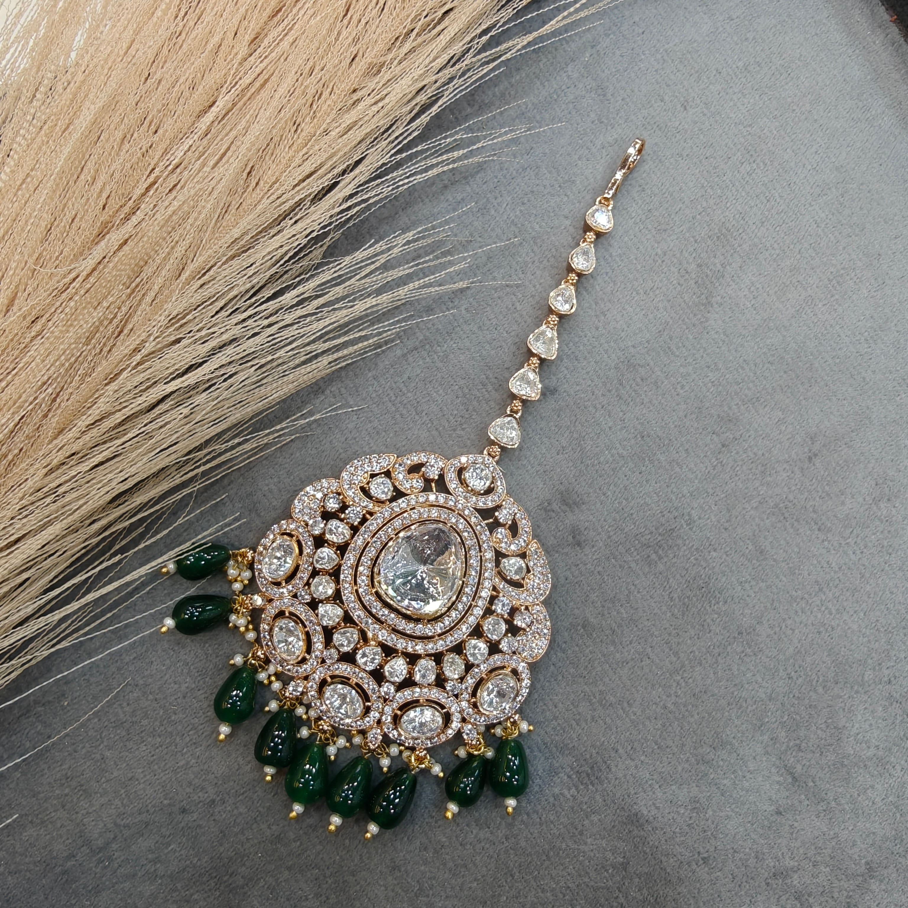 Moissanite Mangtikka with Carat Plating- Green