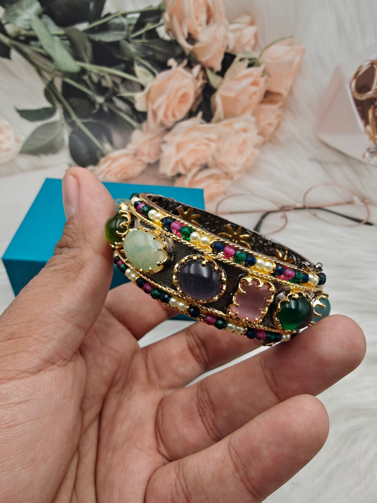 Nidaah Sabyasachi Inspired Premium Openable Bangle- Multi