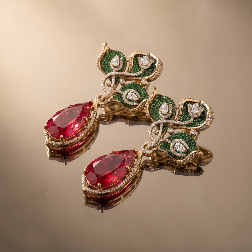 Shalvi Designer Doublet Earrings- Red Green