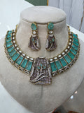 Aaina Doublet Designer Necklac3 Set- Aqua Blue and Soft Pink