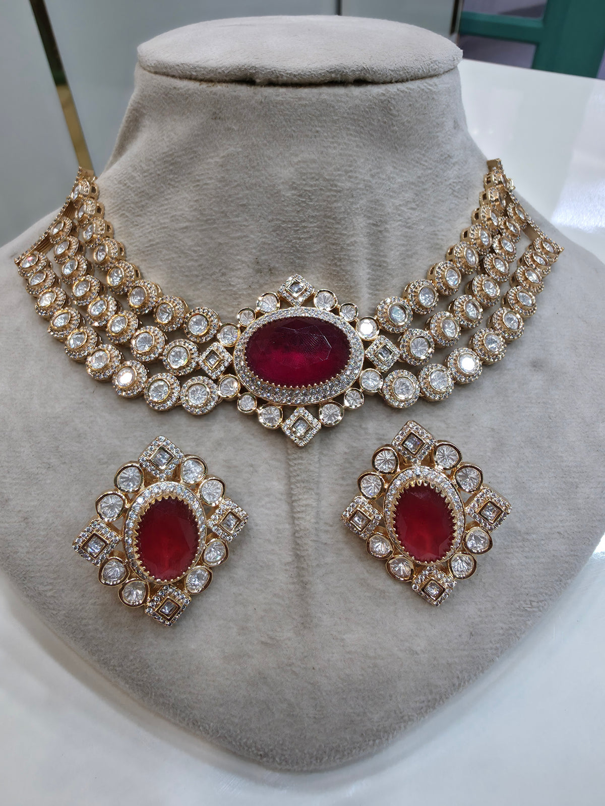 Rachita MM Inspired Doublet Choker Necklace Set- Ruby Red