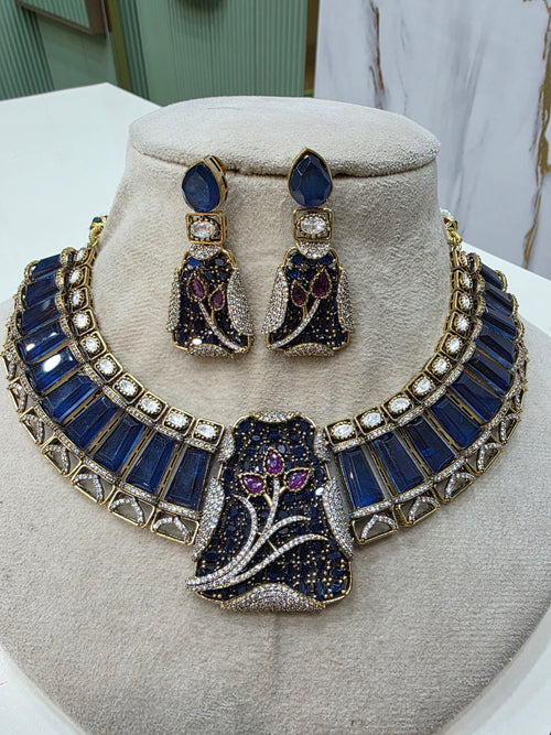 Aaina Doublet Designer Necklace Set- Blue