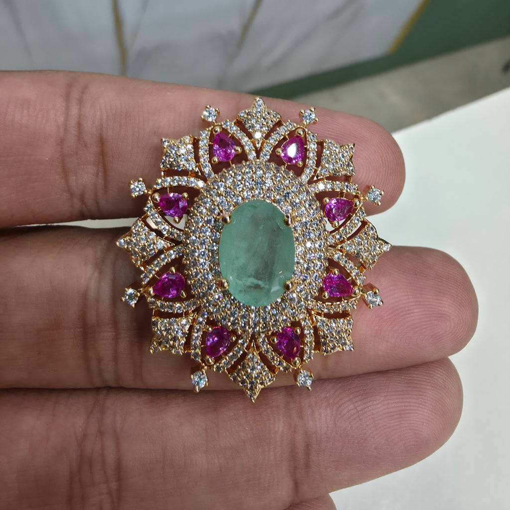 Uditi Hazoori Doublet Adjustable Ring - Mint and Pink