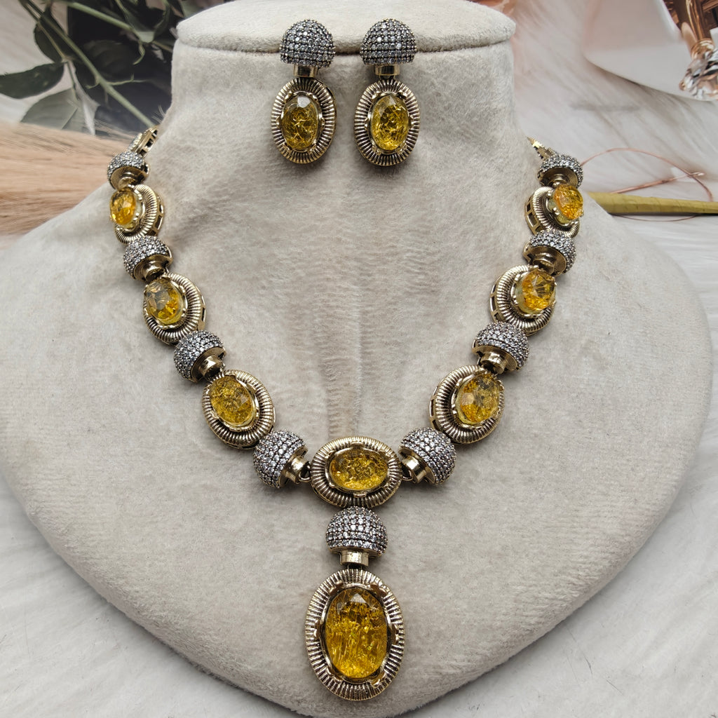Shailaja Quartz Doublet Necklace Set- Yellow