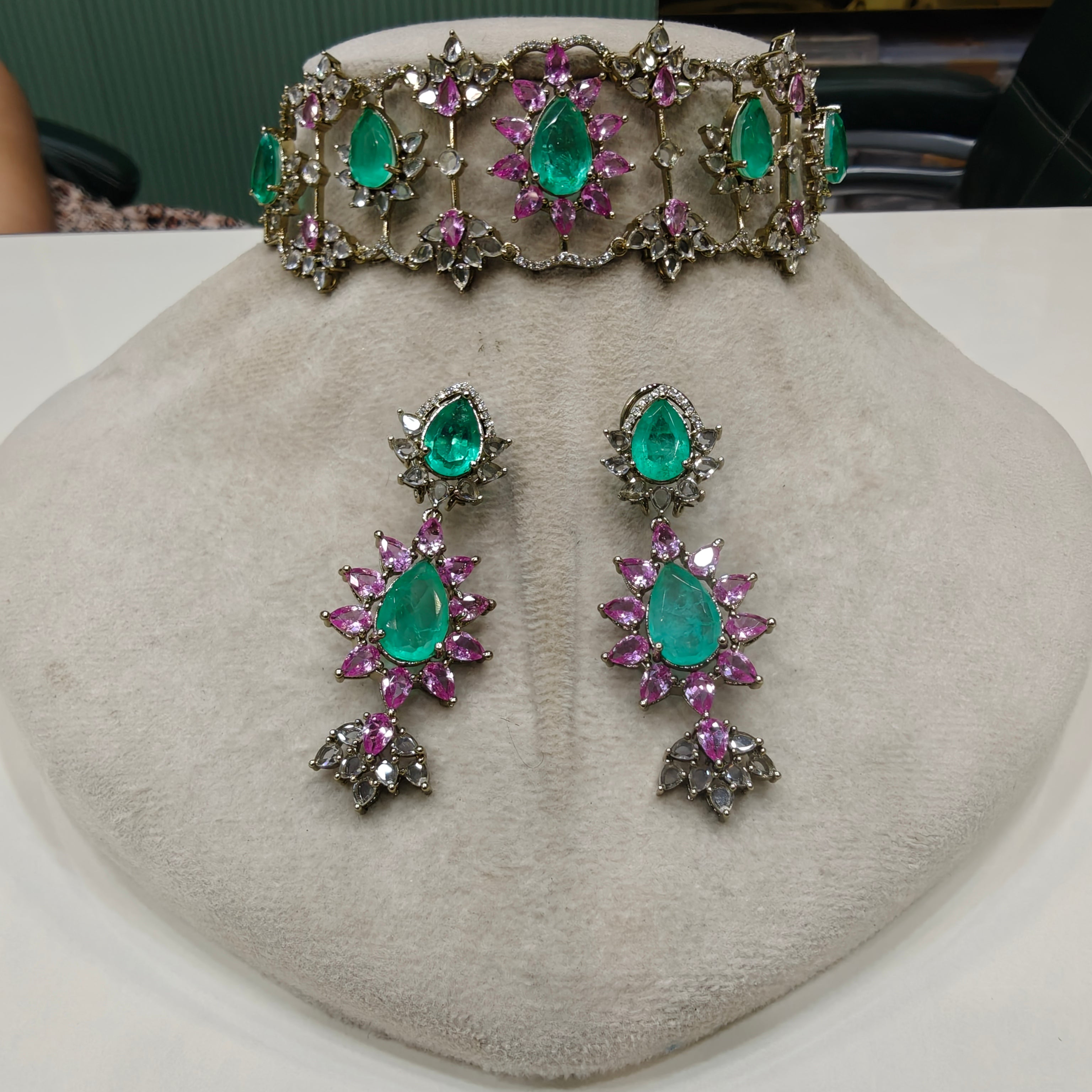 Muskaan Russian Doublet Cut Polki Choker Set- Mint Green