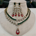 Mehrusa Polki AD Double Layer Necklace Set- Green Red