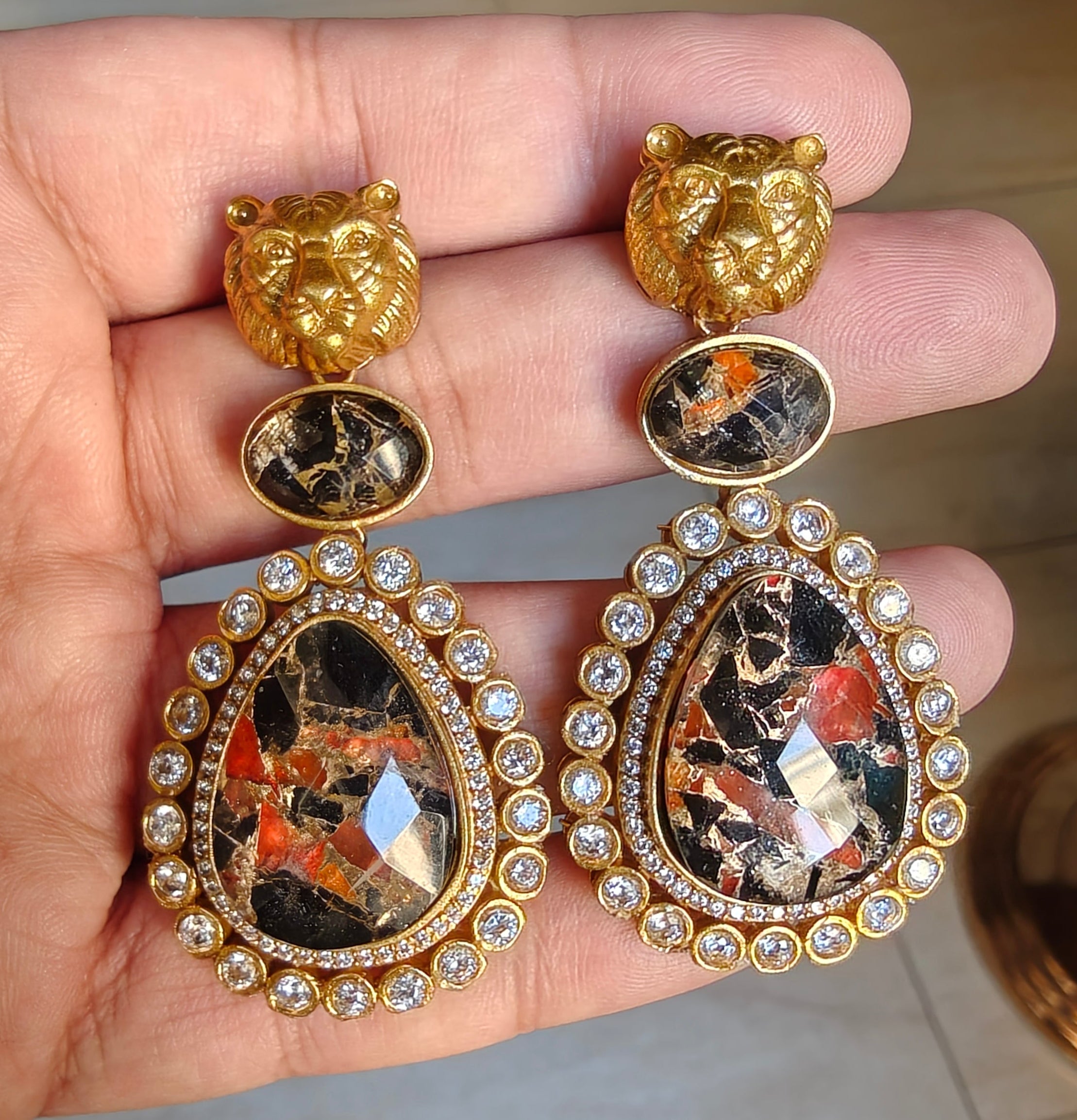 Sabyasachi Inspired Bagh Mehfooz Earrings - Black Orange