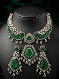Kashish Doublet CZ Statement Designer Necklace Set- Rama Green