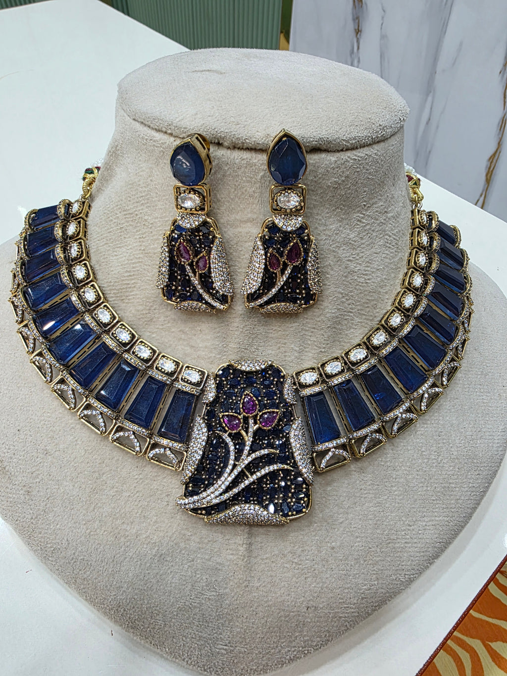 Aaina Doublet Designer Necklace Set- Blue