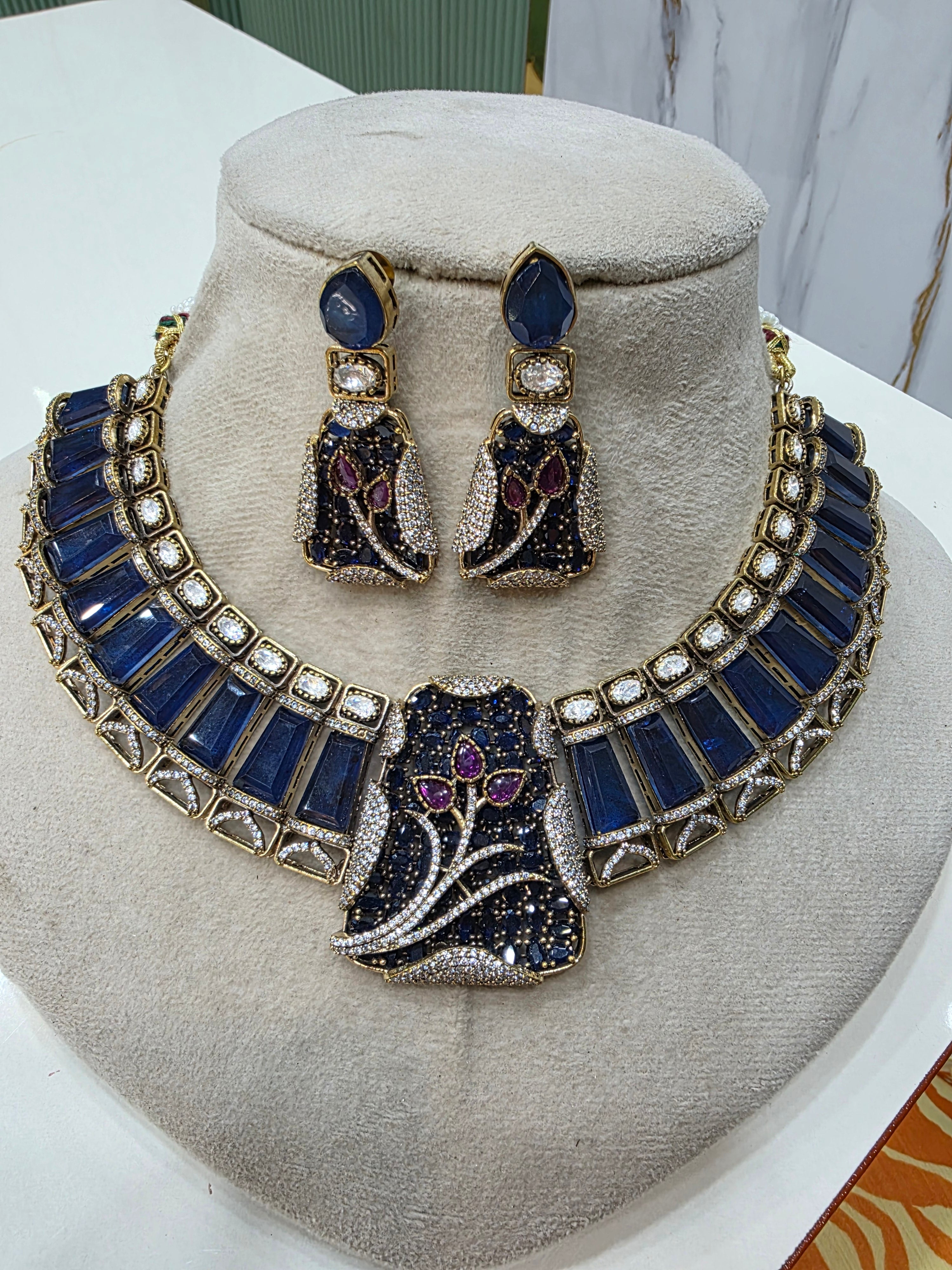 Aaina Doublet Designer Necklace Set- Blue