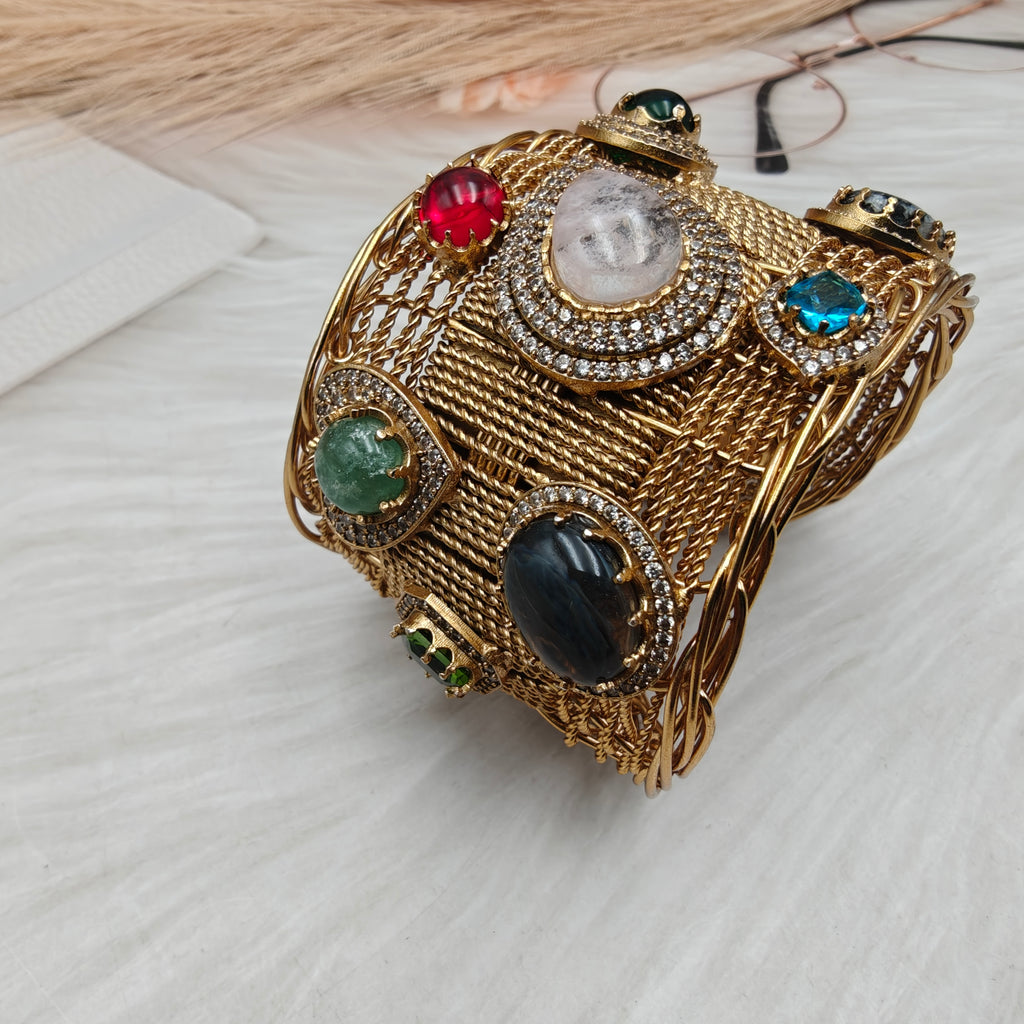 Sahiba Amrapali Brass Fusion Gemstone Handcuff-  Blush Pink Multi