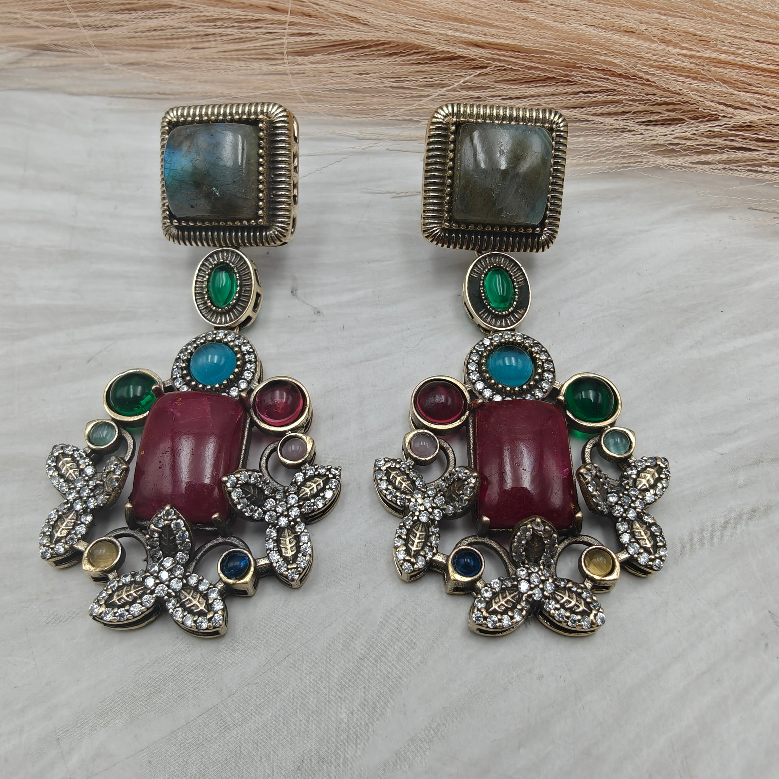Mitali Sabya inspired Quartz Earrings- Maroon Labrodorite