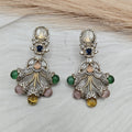 Ambika Statement Gemstone Earrings-White Multi