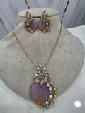 Raktika Natural Stone Statement Pendant Set- Lavender