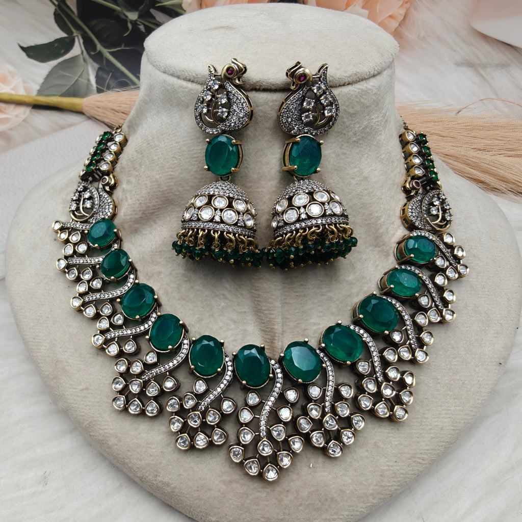 Zaynah Doublet Necklace Set- Emerald Green