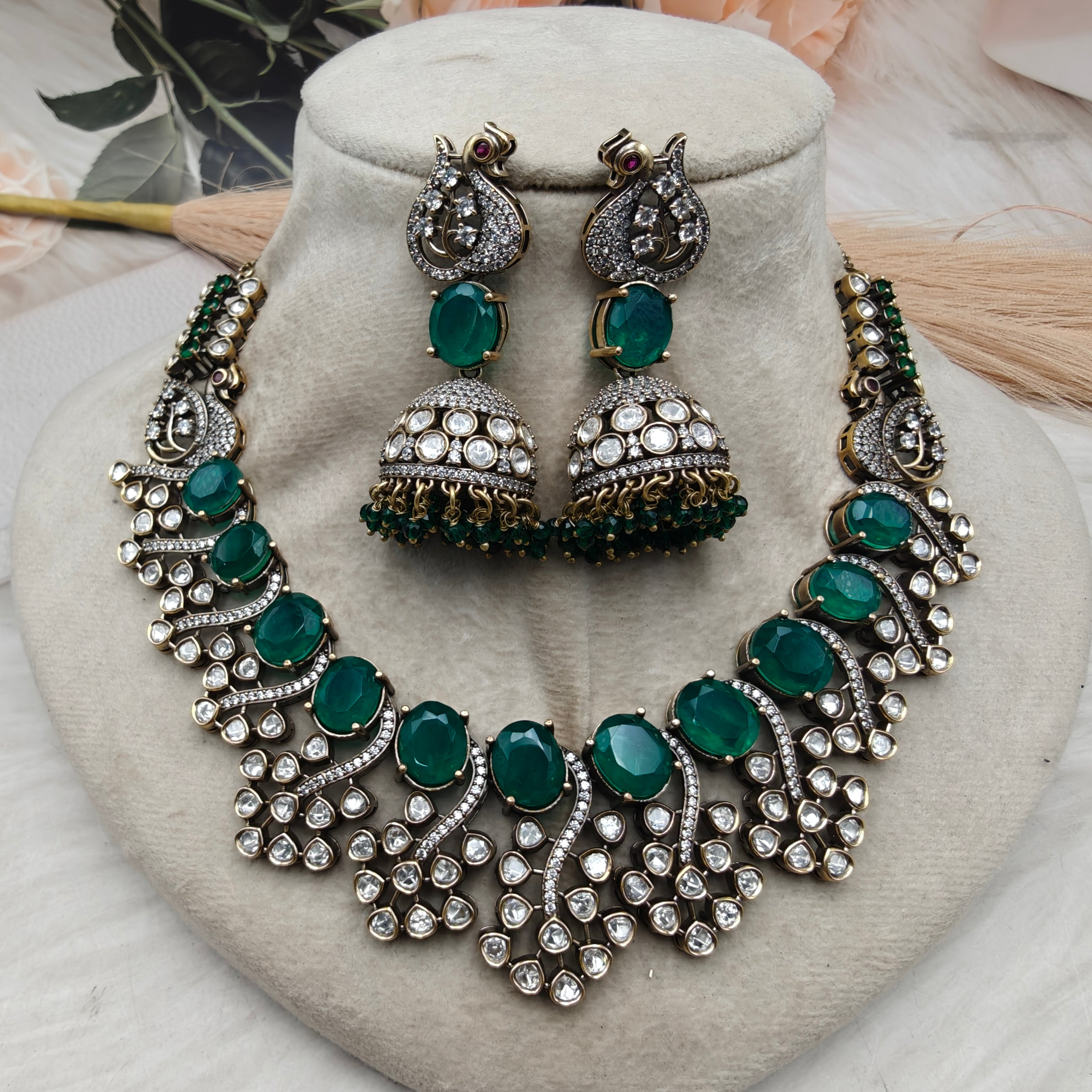 Zaynah Doublet Necklace Set- Emerald Green