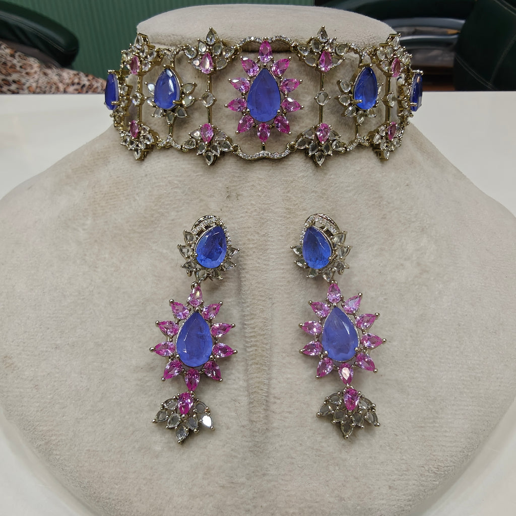 Muskaan Russian Doublet Cut Polki Choker Set- Purple