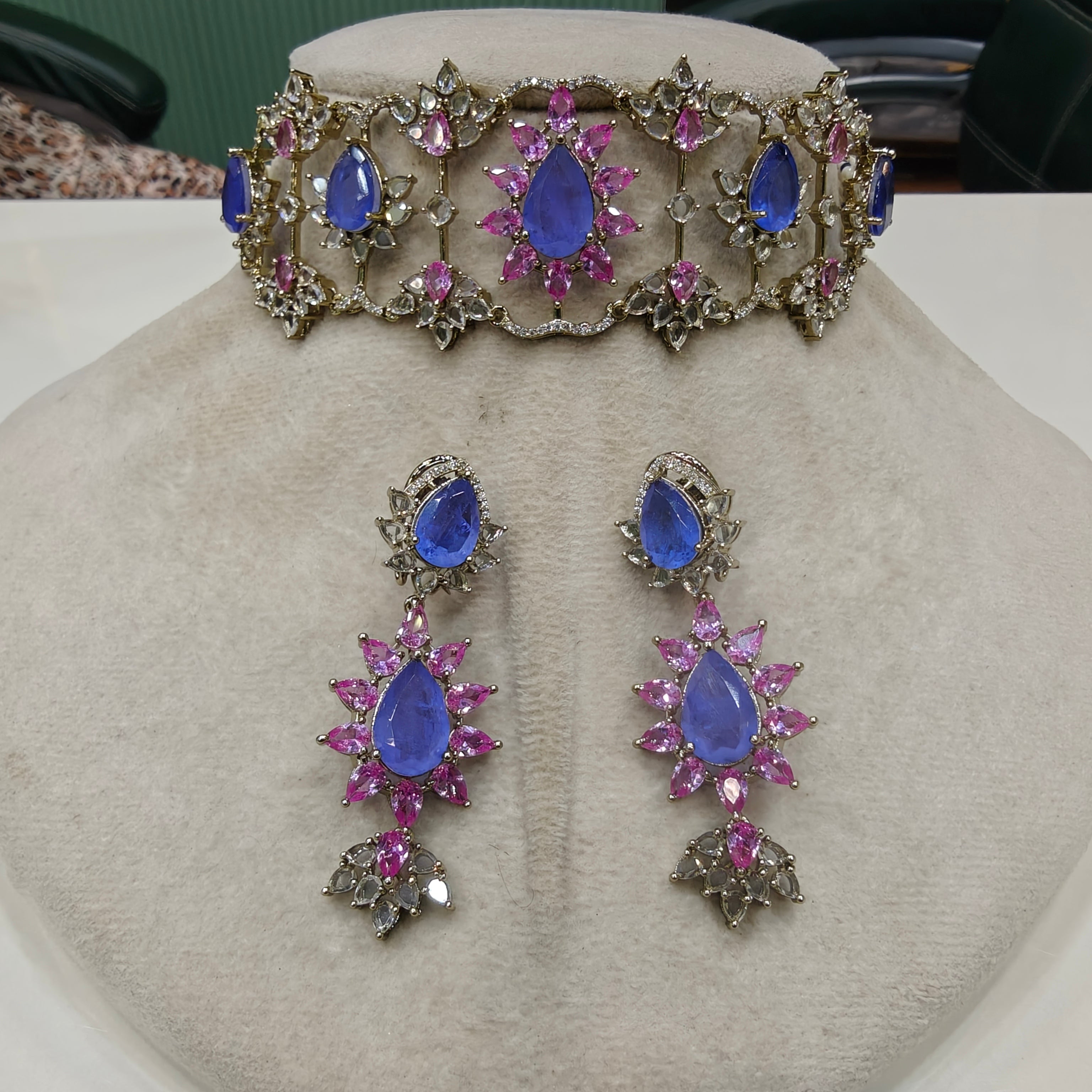 Muskaan Russian Doublet Cut Polki Choker Set- Purple