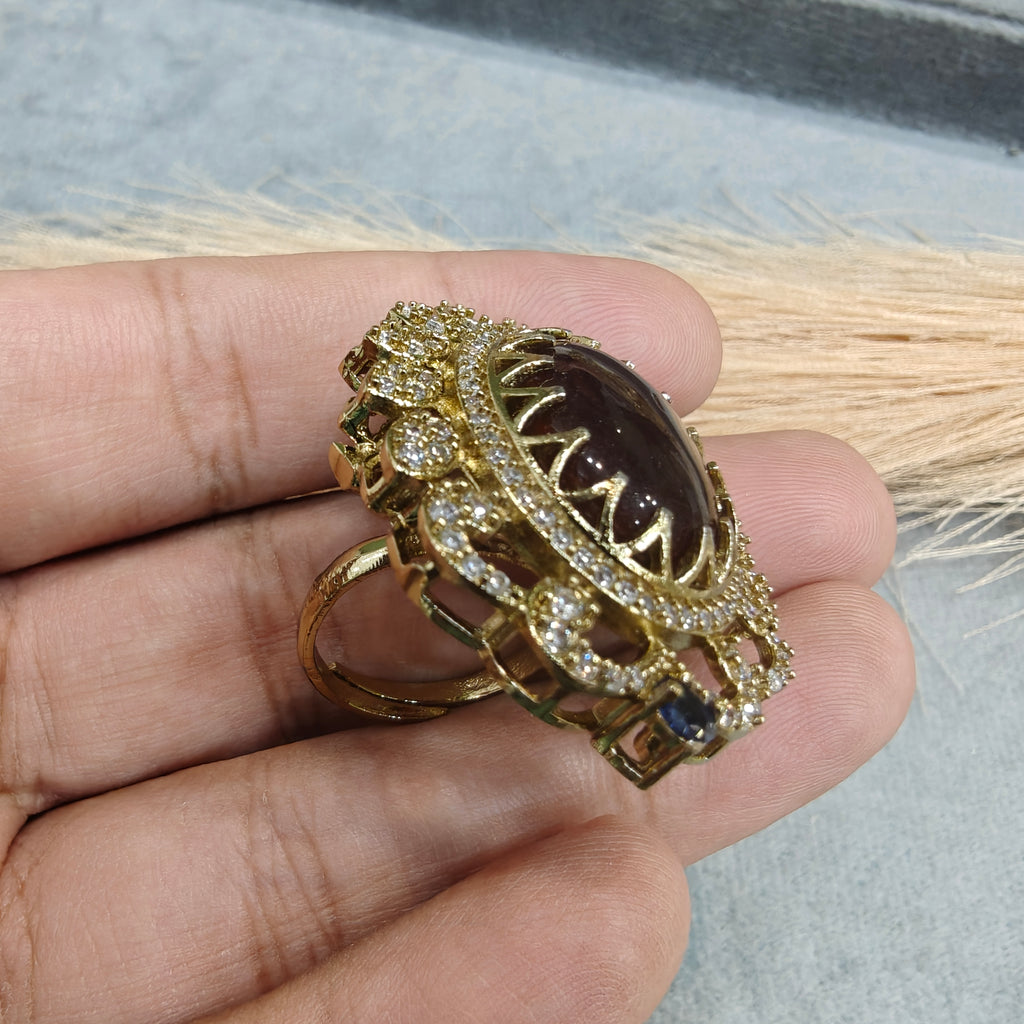 Naima Sabya Inspired Gemstone Adjustable Ring- Dark Brown