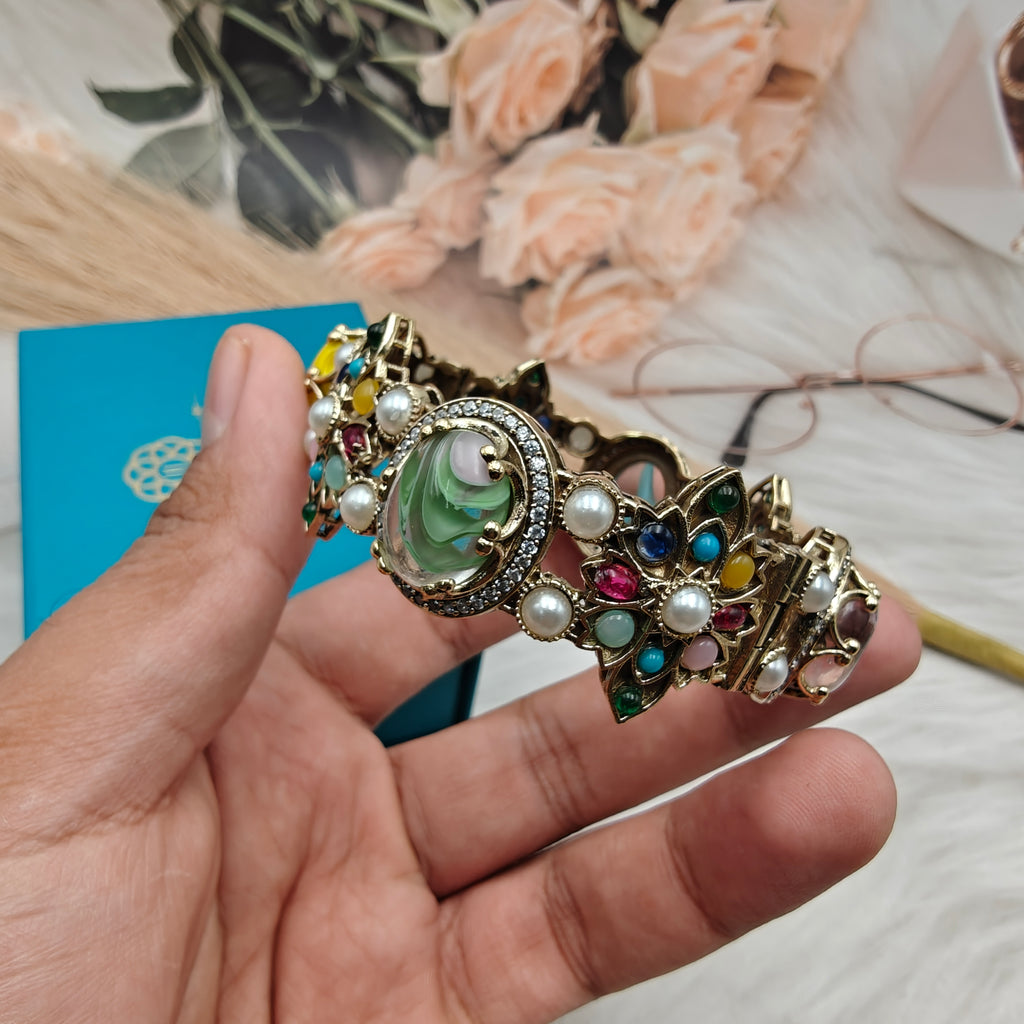 Sabyasachi Inspired Chahat Natural Stones Openable Bangle - Multi