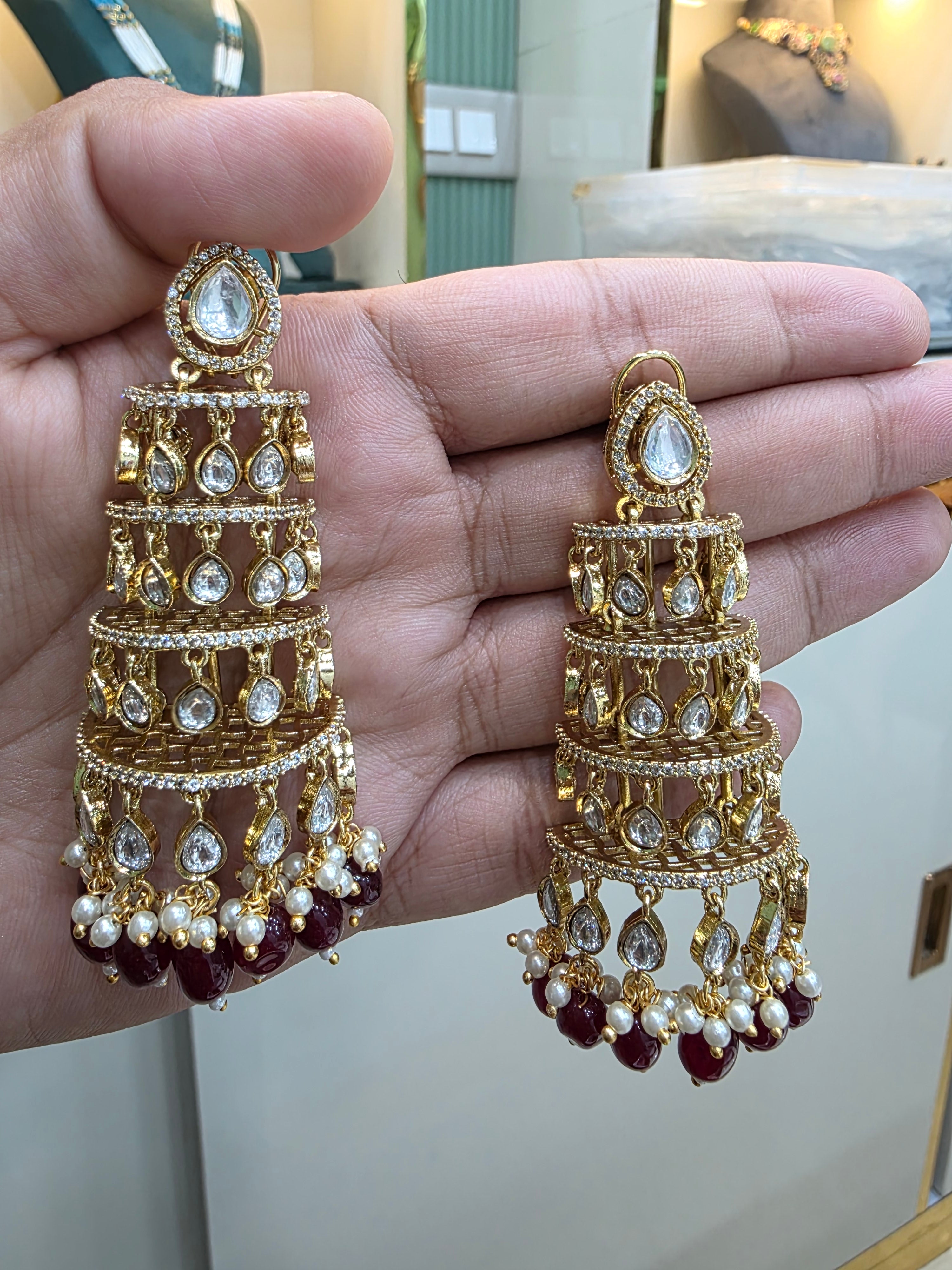 Roohani Jhoomar Earrings- Maroon