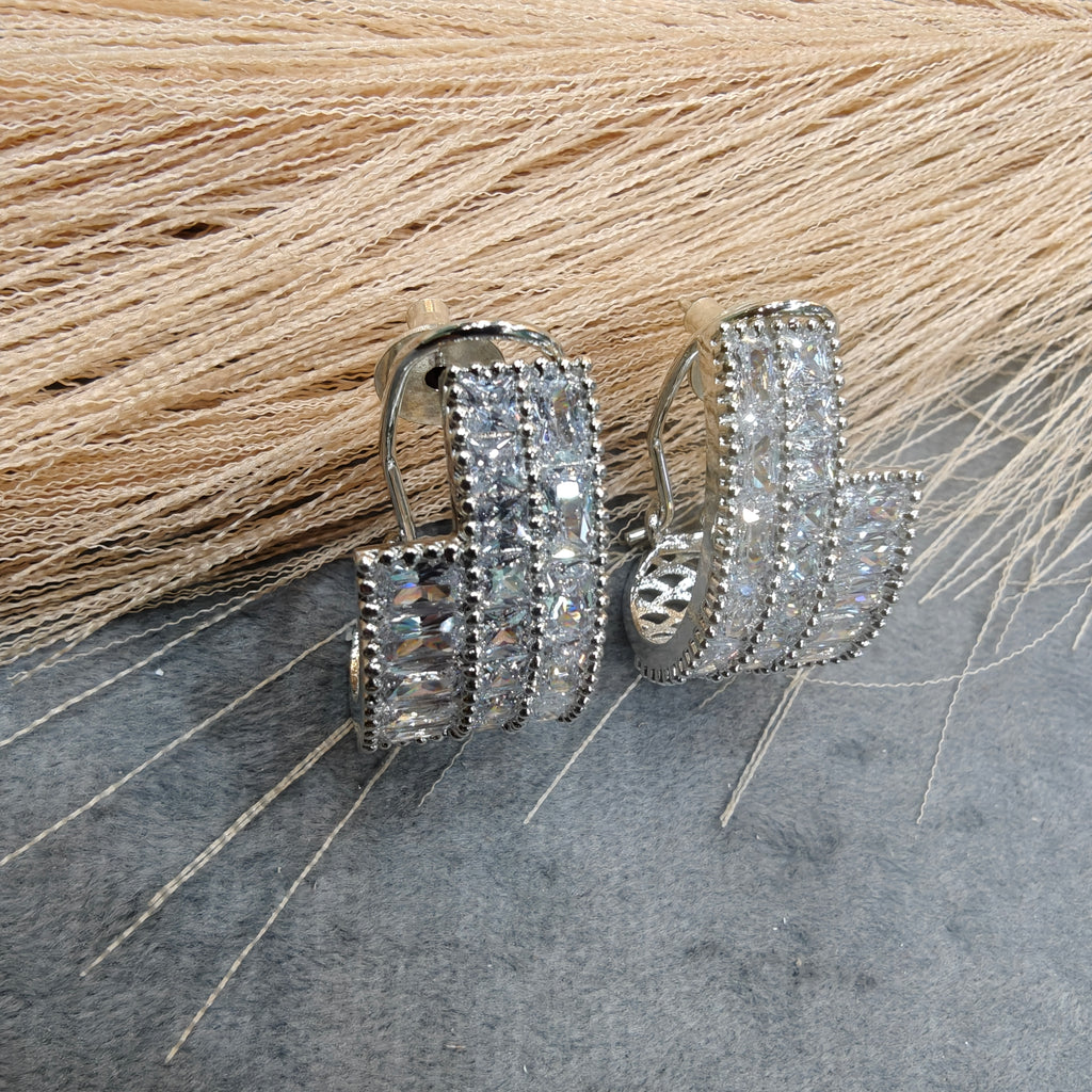 Supriya AD baguette Silver Plated Hoops - White