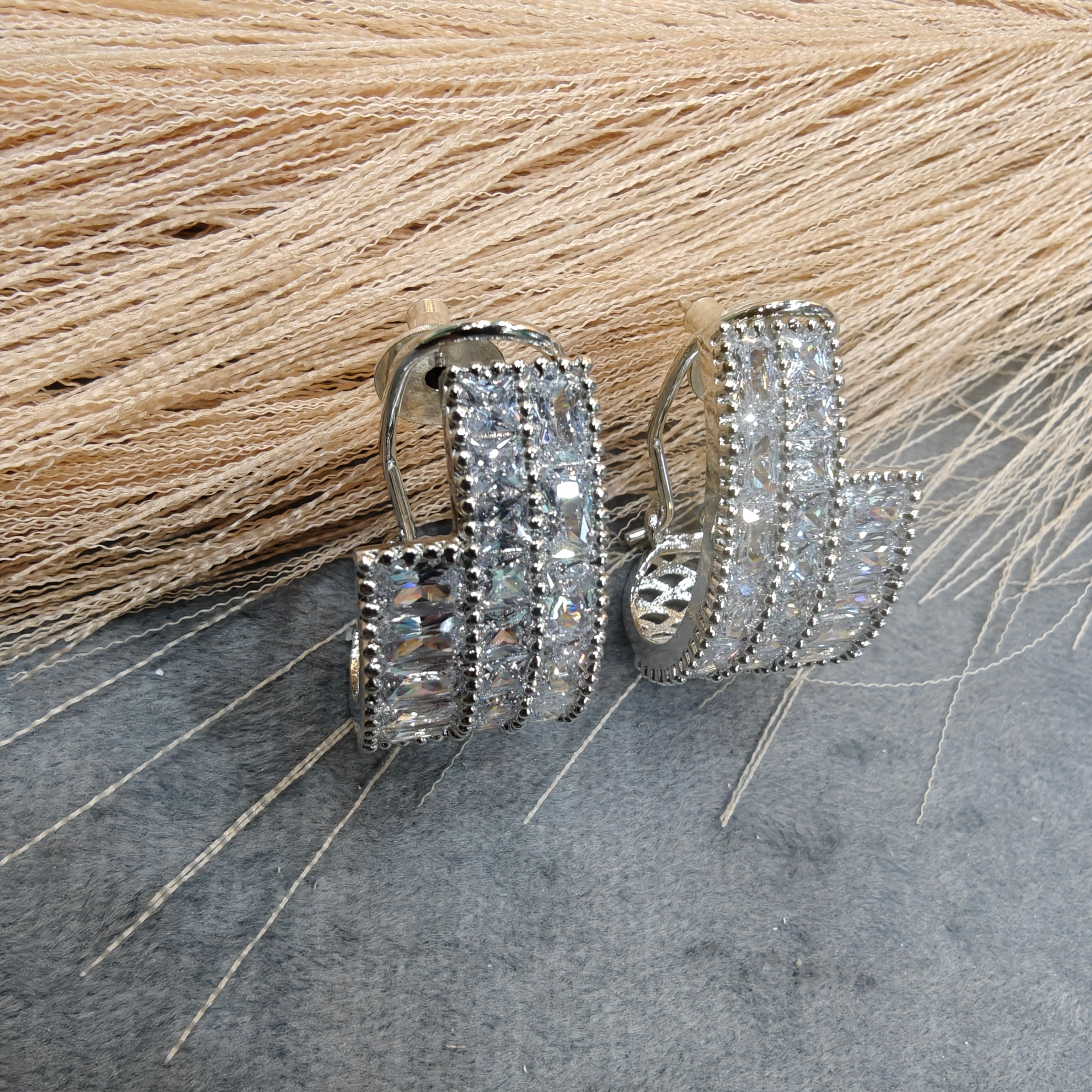 Supriya AD baguette Silver Plated Hoops - White