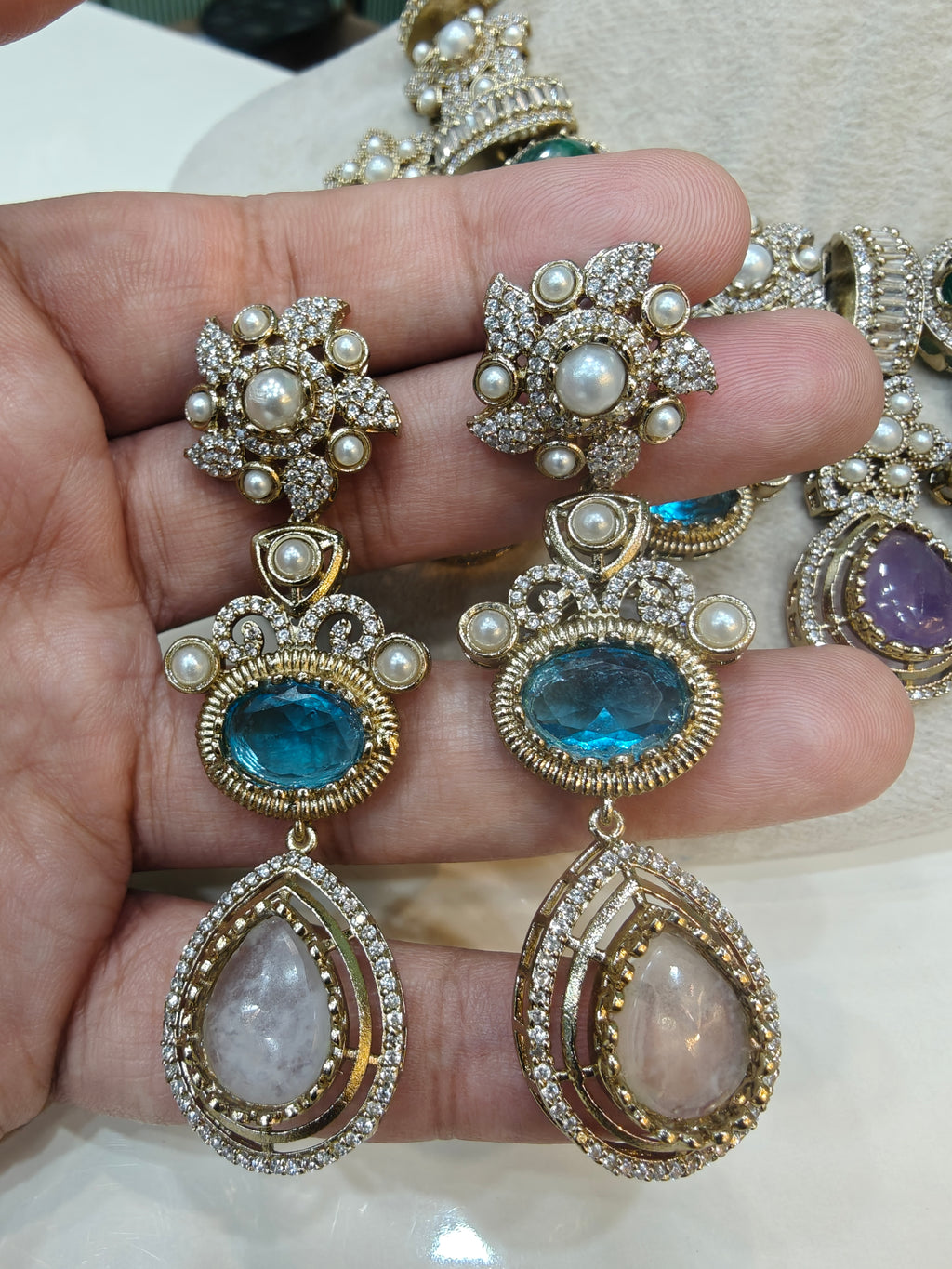 Sitara Sabya Inspired Necklace Set- Rose Quartz Multi