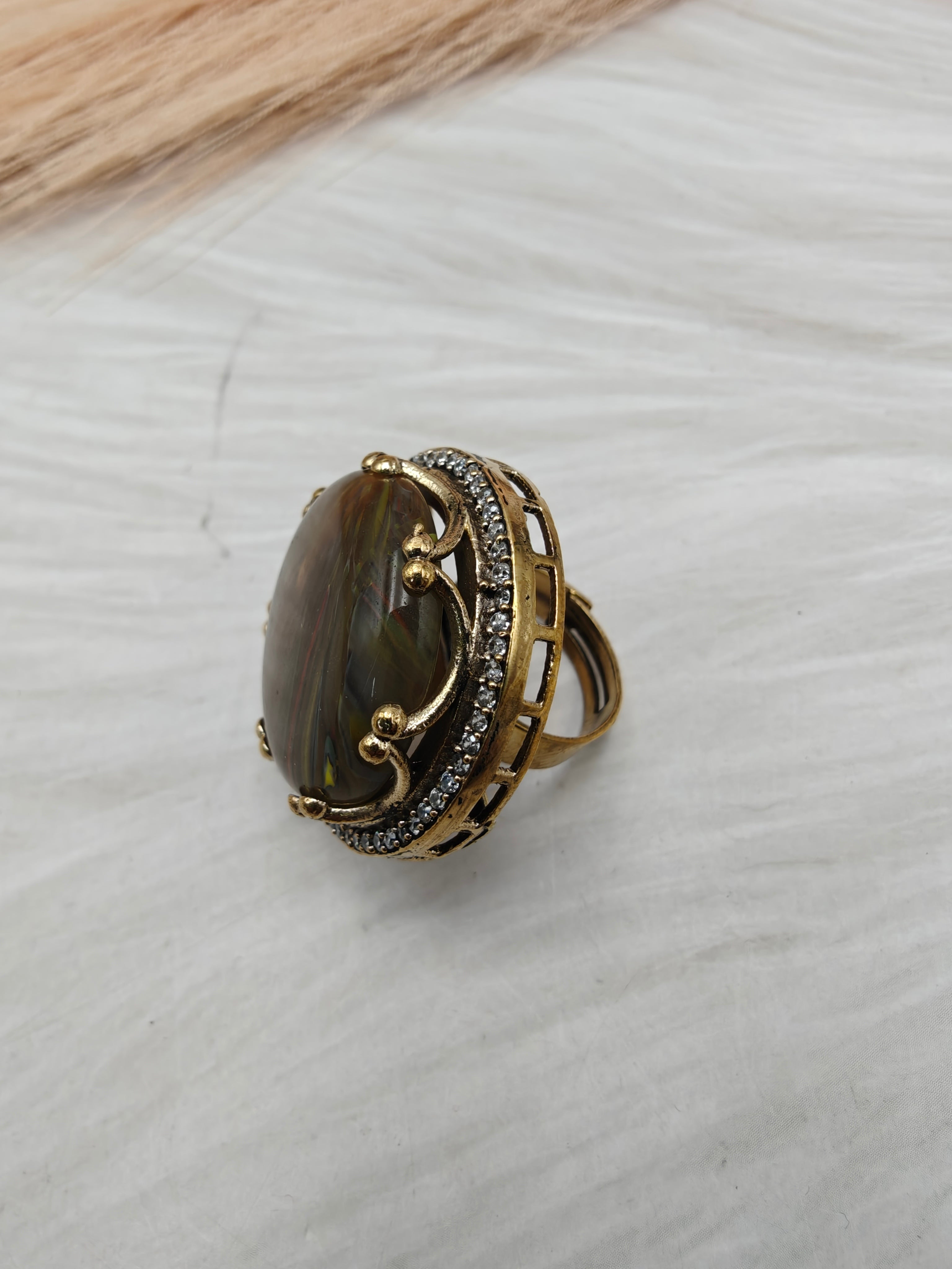 Saira Sabya Inspired Ring- Brown with Multitone Swirls