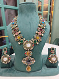 Vaibhavi Sabya Inspired Quartz Doublet Necklace Set- White Black Multi