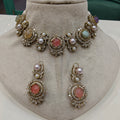 Shilpi Sabya Inspired Natural Stone Choker Necklace Set- Pastel Multi