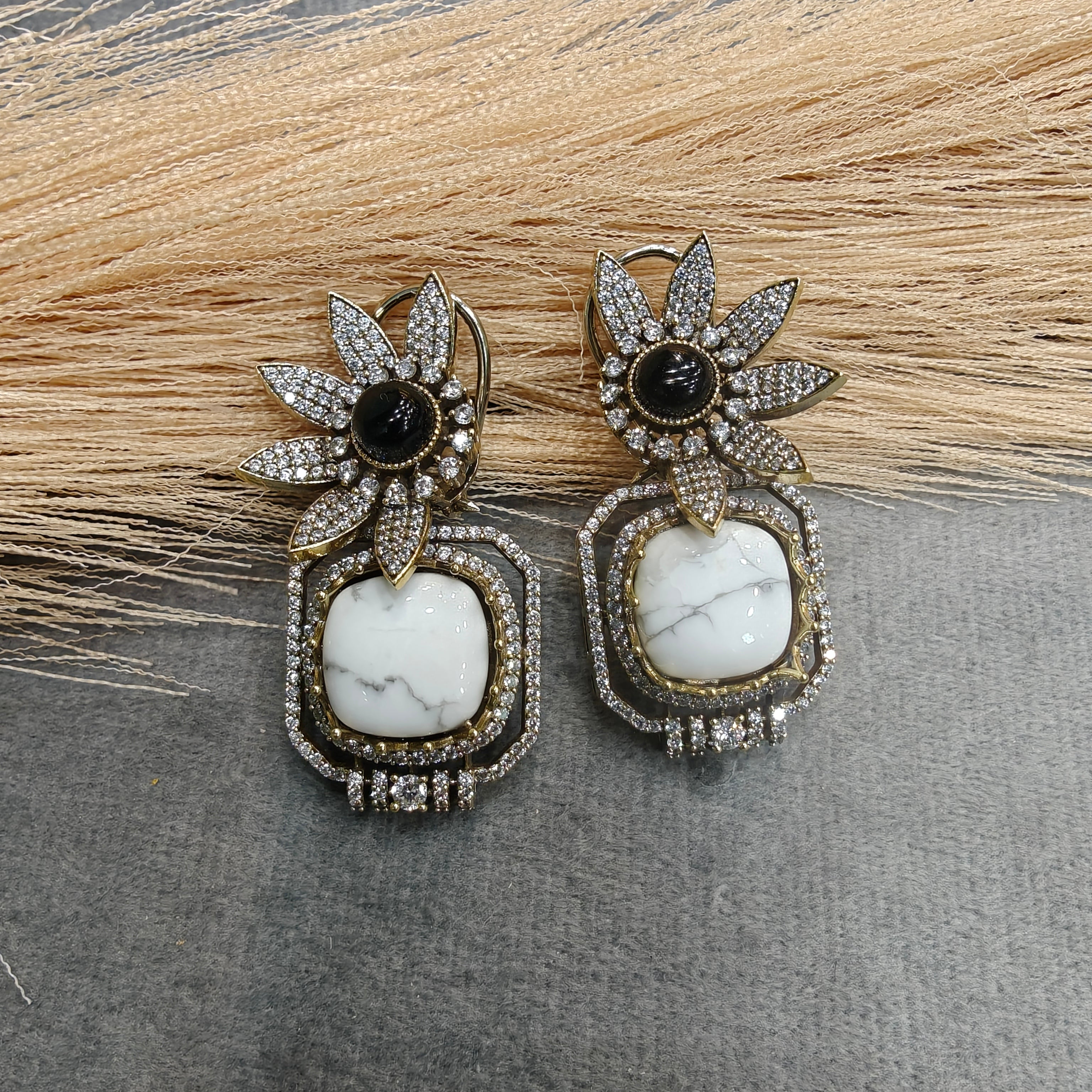Advisha Natural Stone Studs- White Black