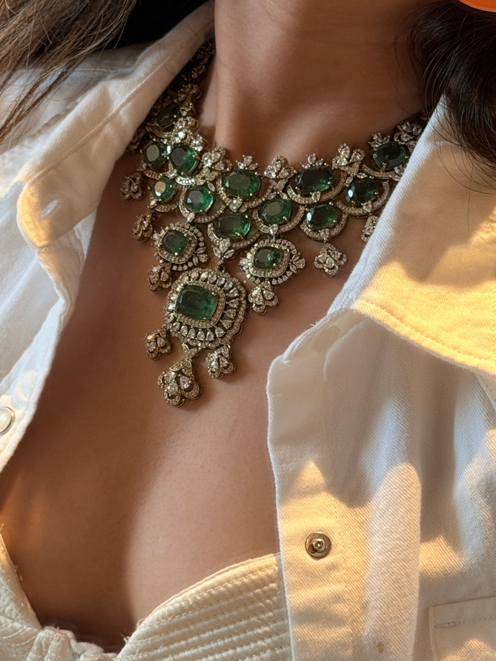 Anushka Doublet Polki Necklace Set- Mint Green