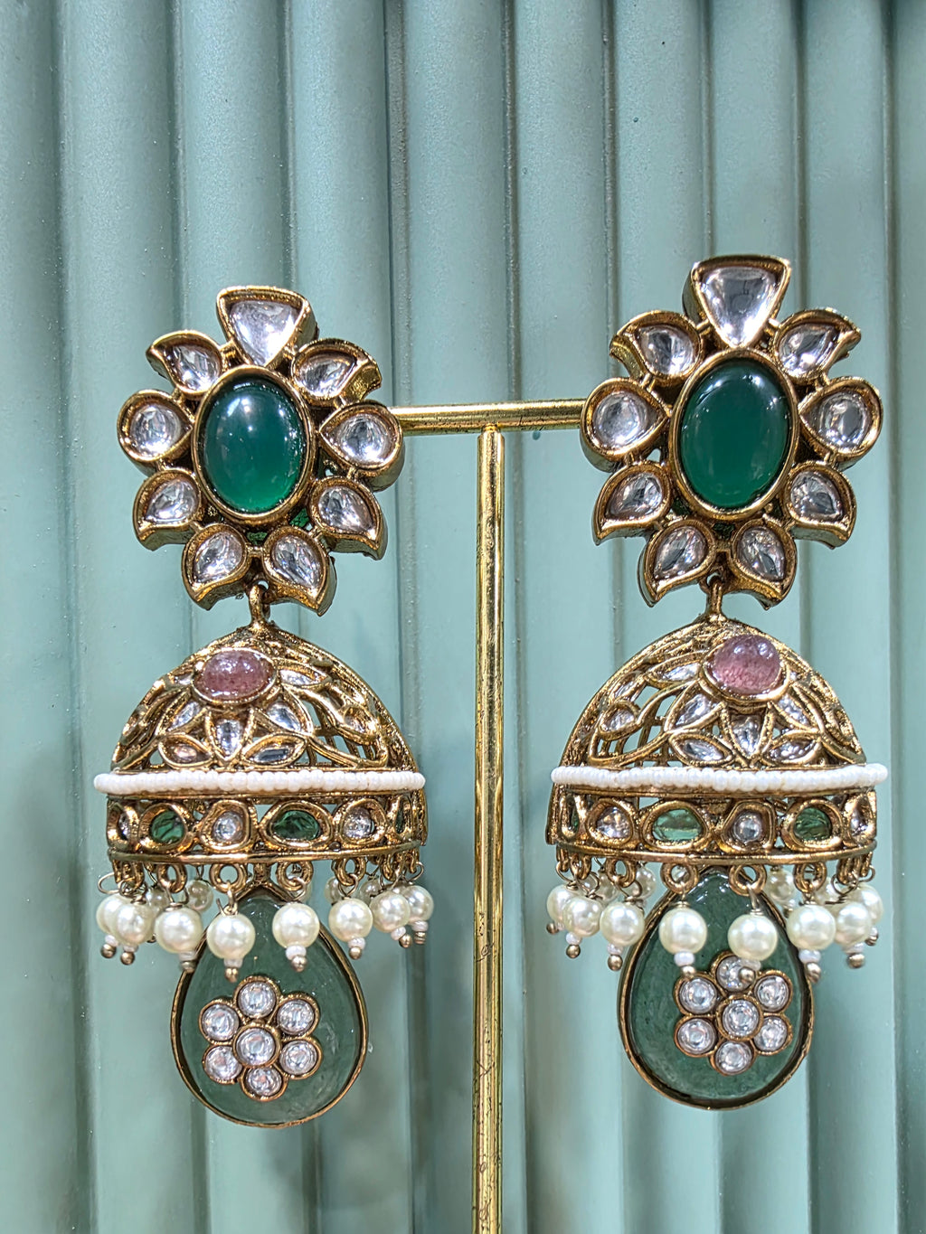 Aradhan Heritage Sabya Inspired Heritage Jhumki- Green