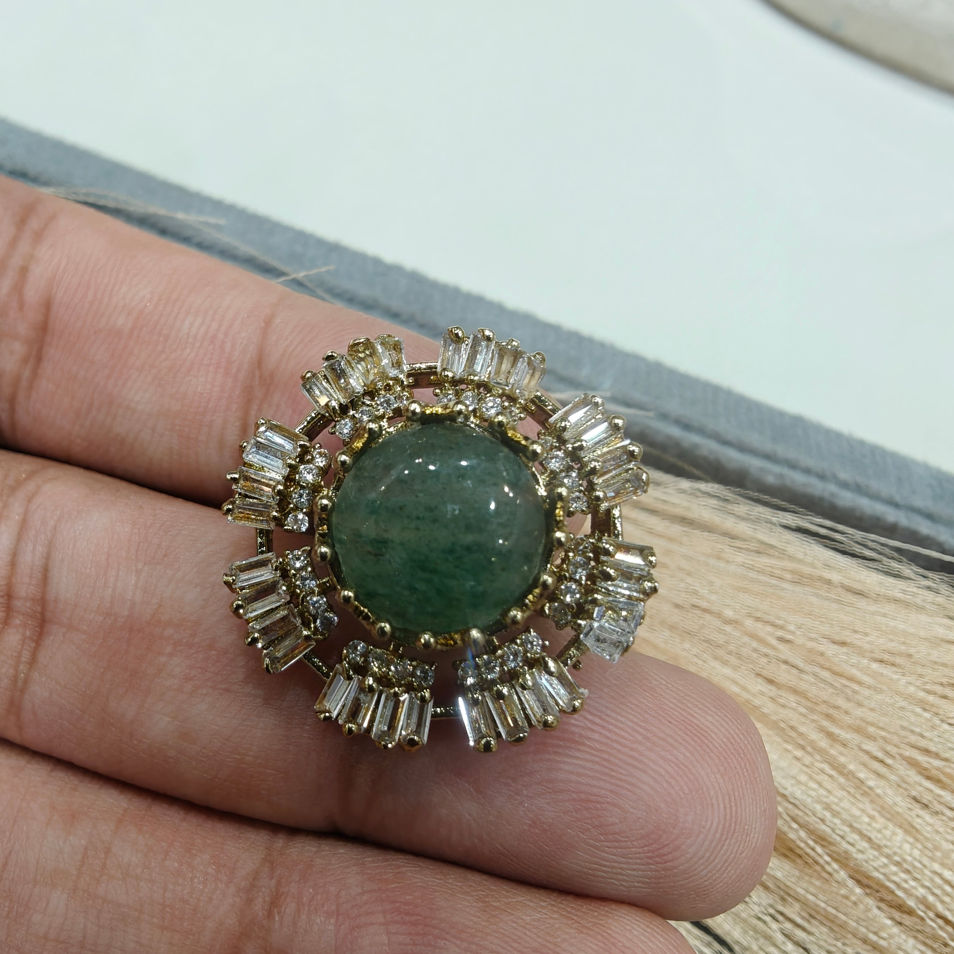 Sakshi Natural Stone Baguette Adjustable Ring- Green