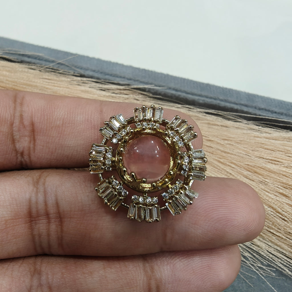 Sakshi Natural Stone Baguette Adjustable Ring- Coral
