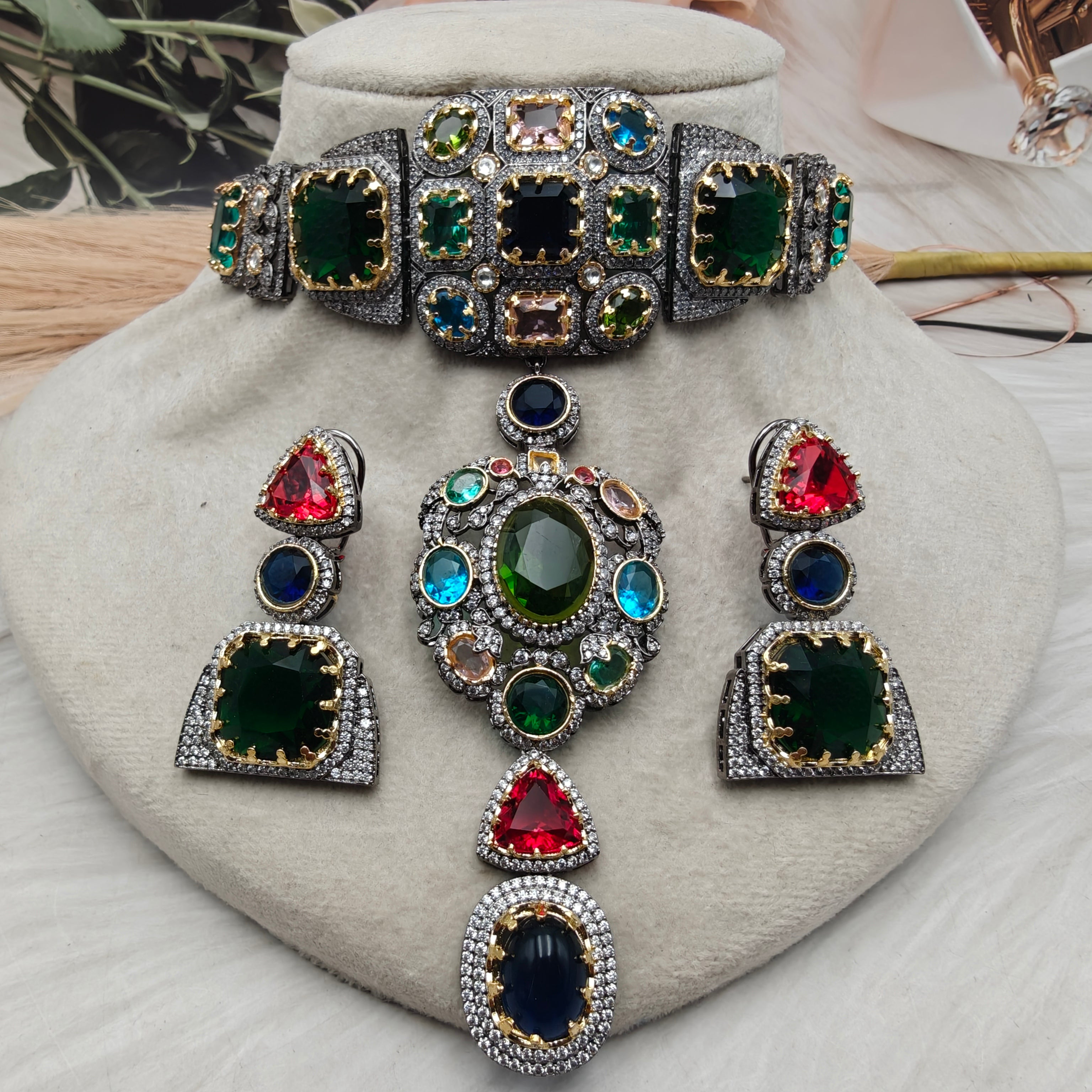 Sabyasachi Inspired Deepika Choker Set- Multi 2