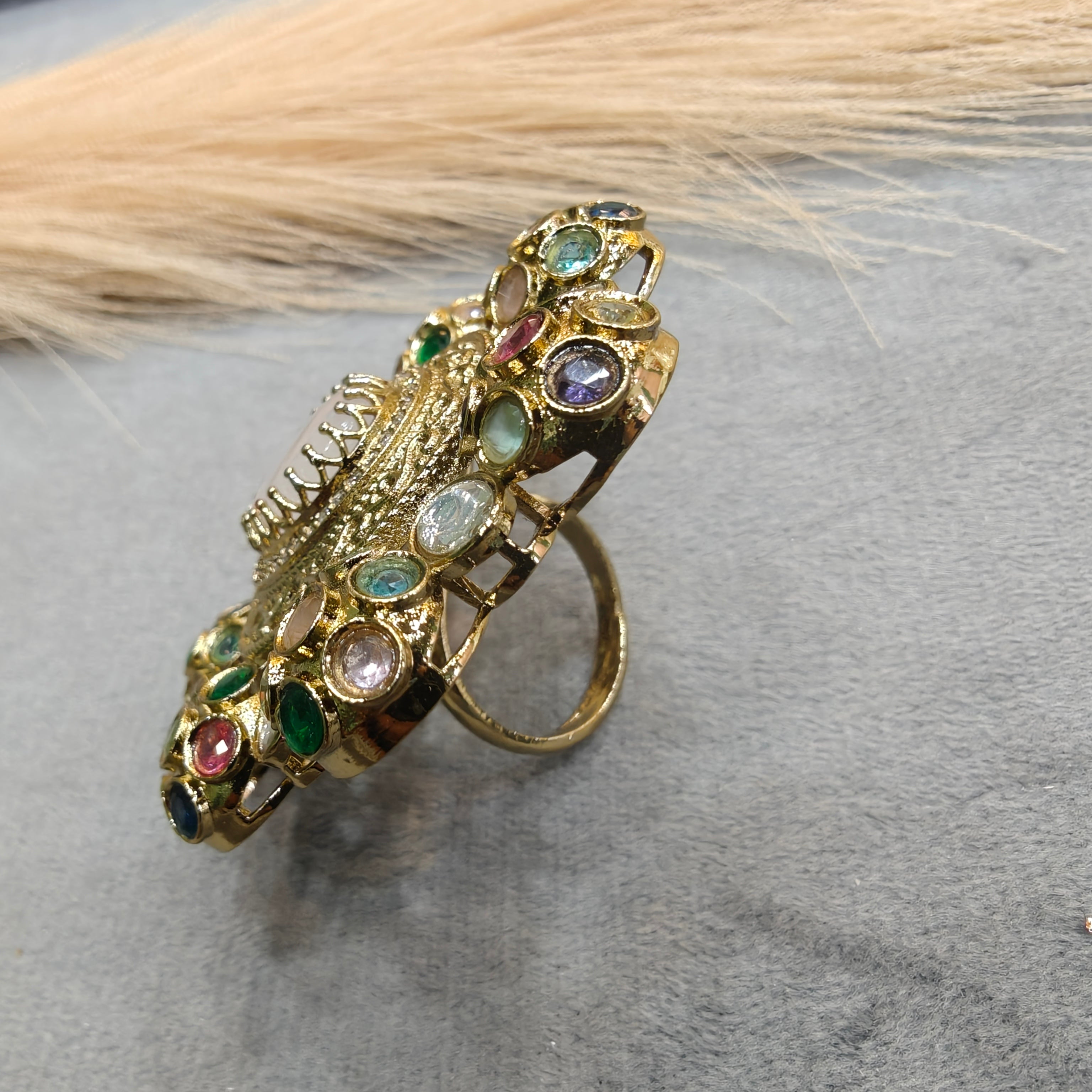 Sabyasachi Inspired Big Size Cocktail Adjustable Ring- Rose Quartz