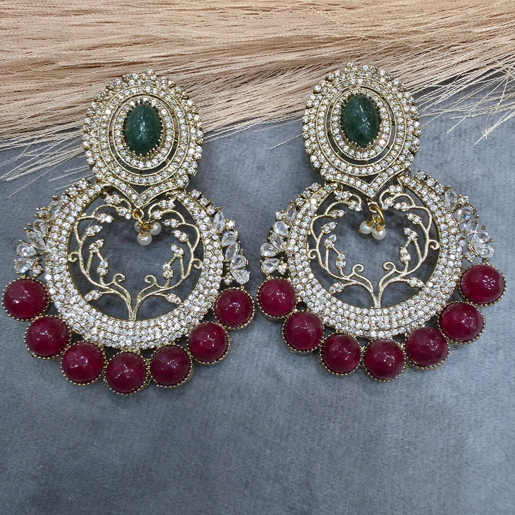 Amrita Natural Stone Chandbali- Red Green
