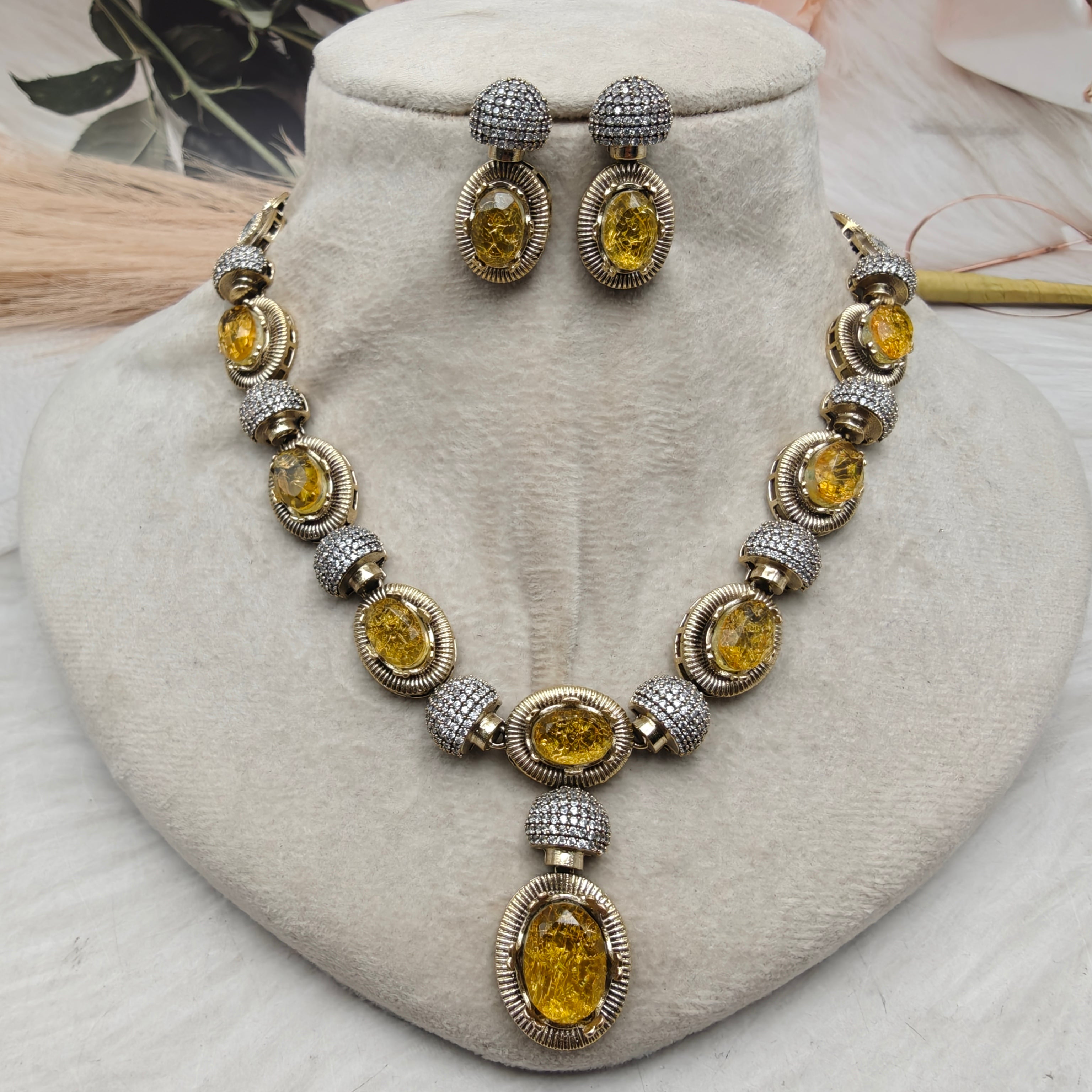 Shailaja Quartz Doublet Necklace Set- Yellow
