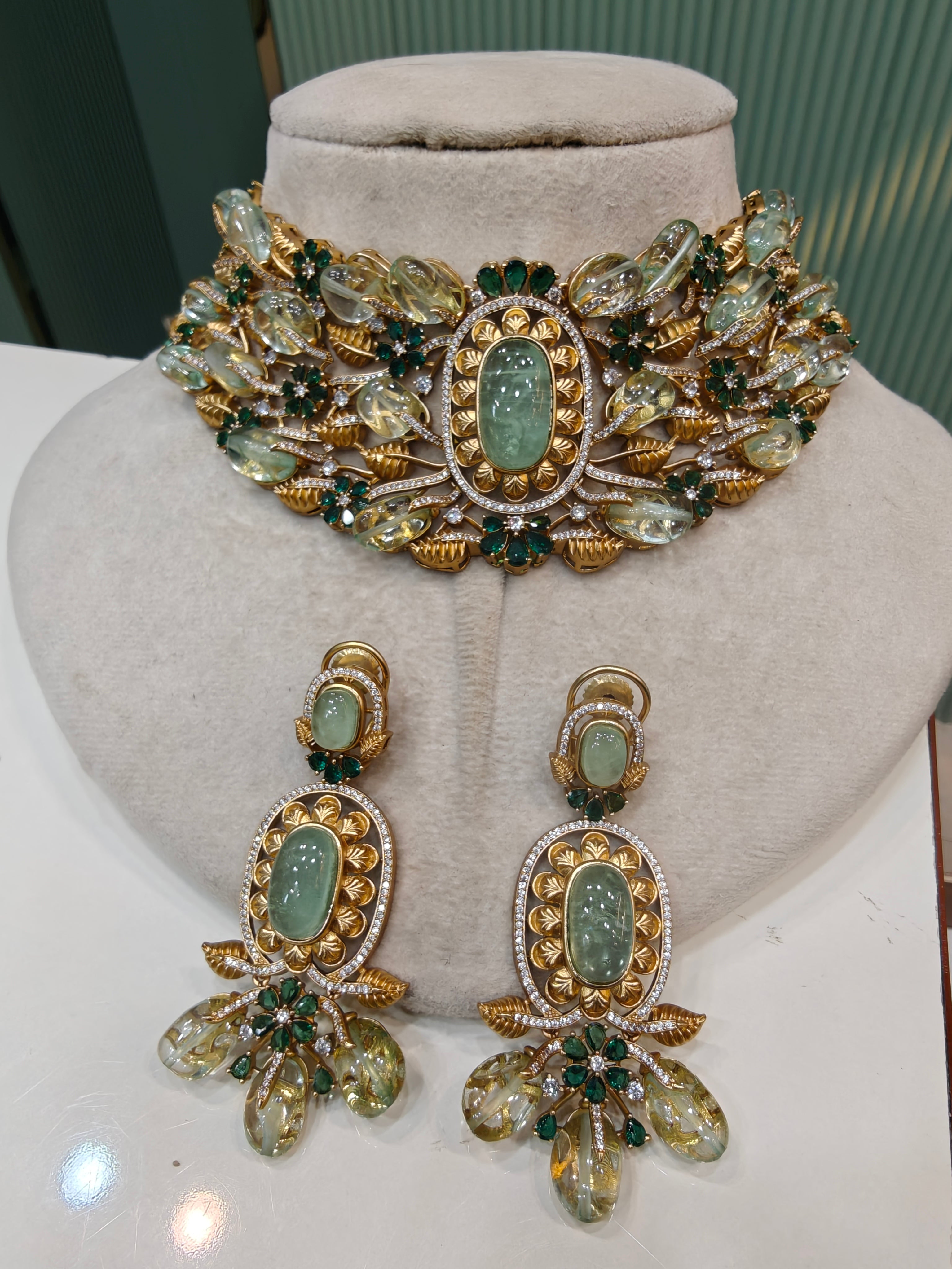 Meherbaan Doublet Garden Necklace Set-Emerald and Mint